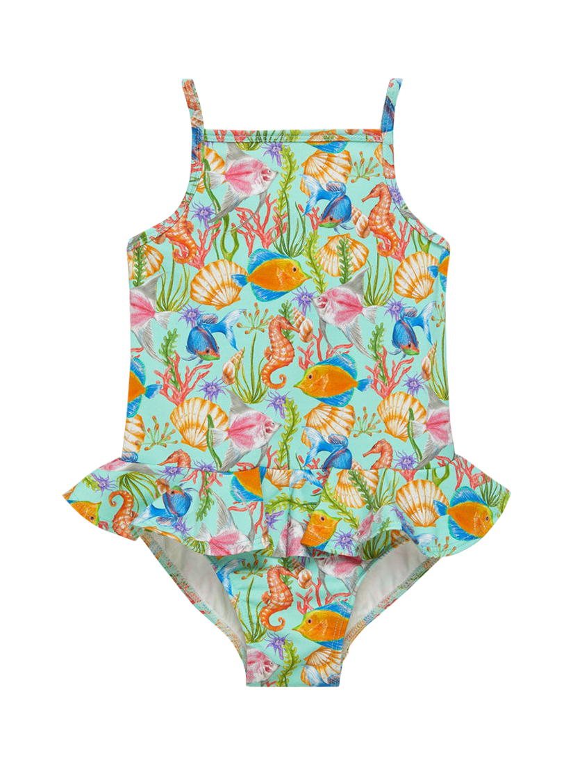 Trotters Baby Tropical Peplum Swimsuit, Blue/Tropical