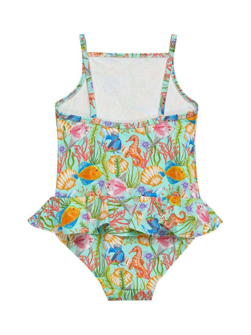 Trotters Baby Tropical Peplum Swimsuit, Blue/Tropical