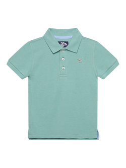 Trotters Kids' Harry Cotton Pique Polo Shirt, Sage, Sage