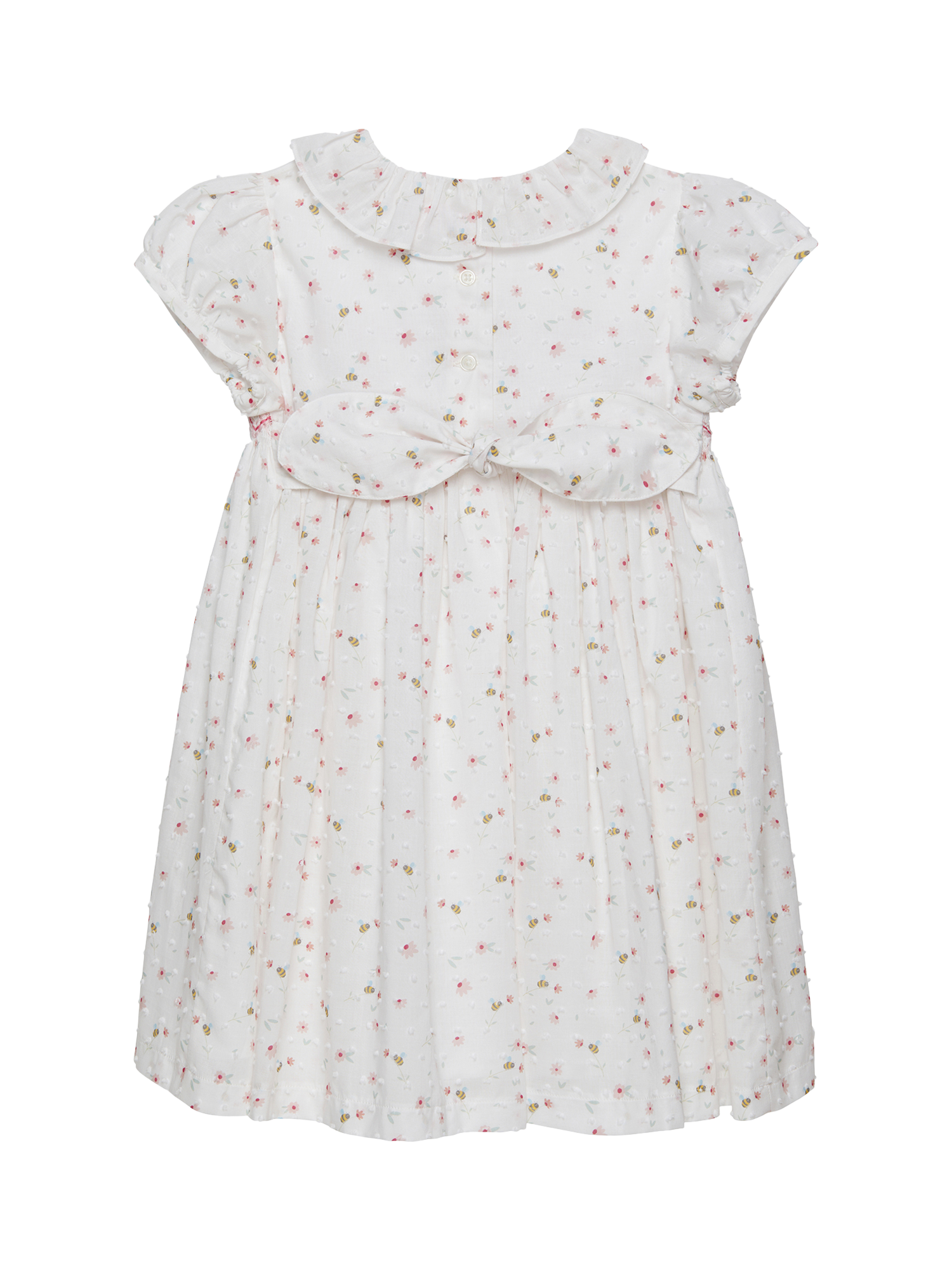 Product image 2 of 3, which shows Trotters Kids' Bee Smocked Dress, White/Multi, 2 years