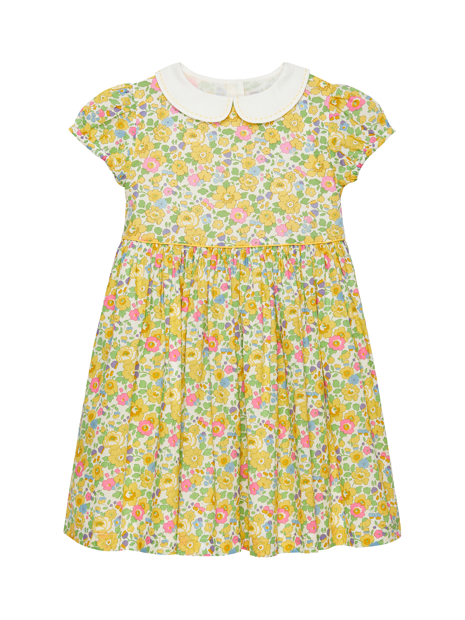 Product image 1 of 3, which shows Trotters Kids' Betsy Cotton Dress, Yellow/Multi, 2 years