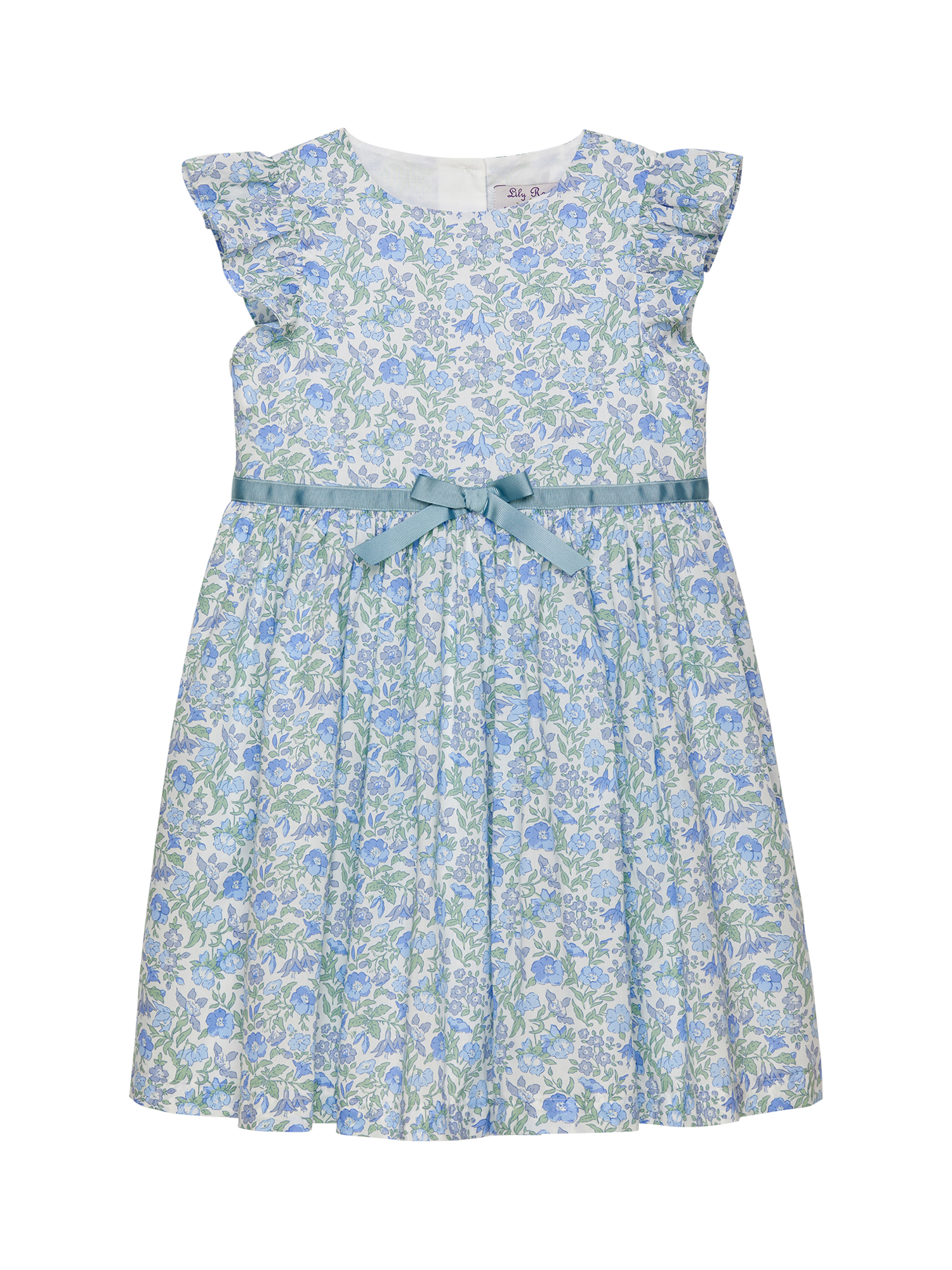 Product image 1 of 3, which shows Trotters Kids' Bluebell Cotton Mamie Print Dress, Blue/Multi, 2 years