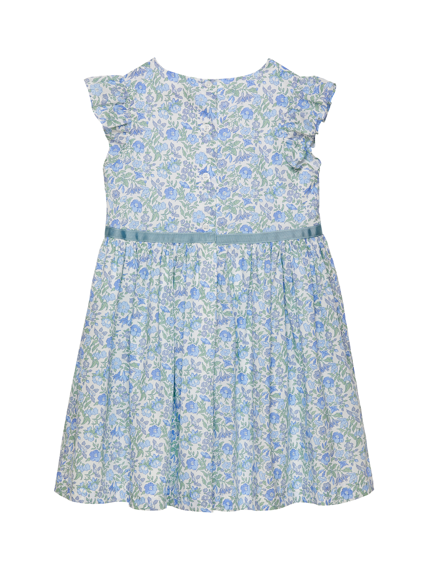 Product image 2 of 3, which shows Trotters Kids' Bluebell Cotton Mamie Print Dress, Blue/Multi, 2 years