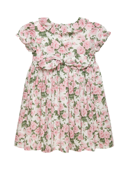 Trotters Kids' Carline Cotton Rose Print Smocked Dress, Pink/Multi - view 2, Pink/Multi