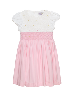Trotters Kids' Cotton Rosebud Hand-Smocked Dress, Pink, Pink