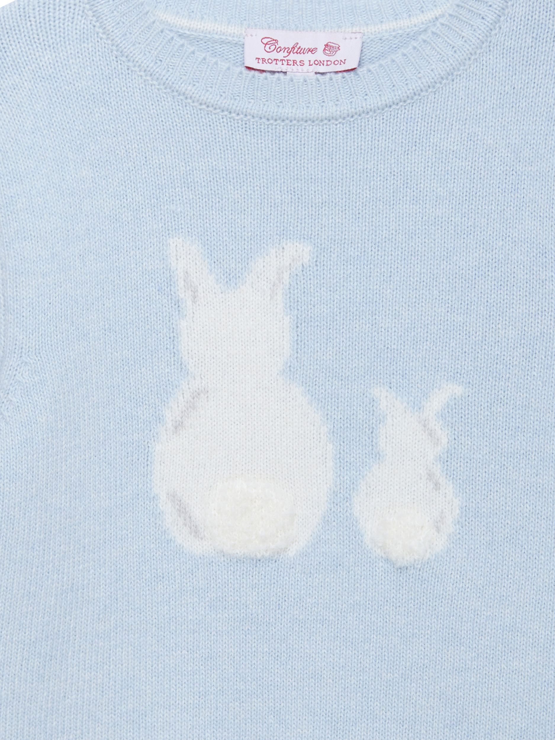 Product image 3 of 3, which shows Trotters Kids' Bella Bunny Wool and Cashmere Blend Jumper, Pale Blue/Multi, 2-3 years
