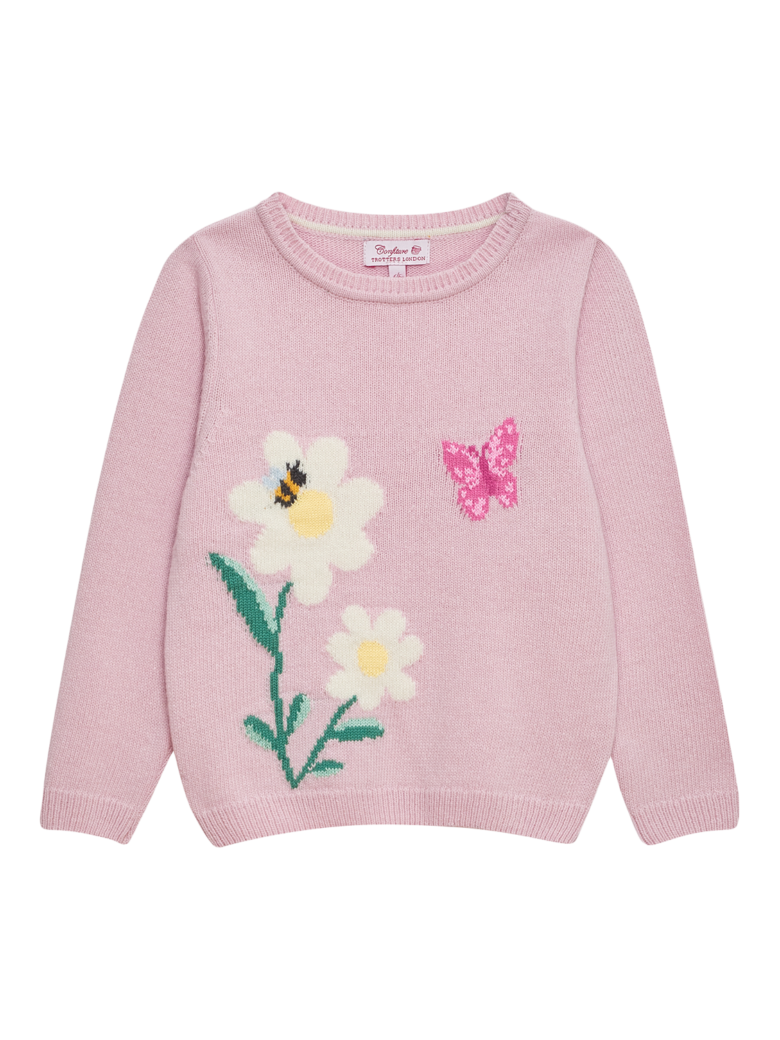 Product image 1 of 3, which shows Trotters Kids' Daisy and Bee Jumper, Pale Pink/Multi, 2-3 years