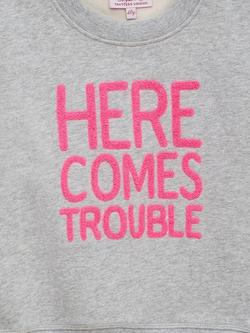 Trotters Kids' Here Comes Trouble Cotton Sweatshirt, Grey/Pink - view 2, Grey/Pink
