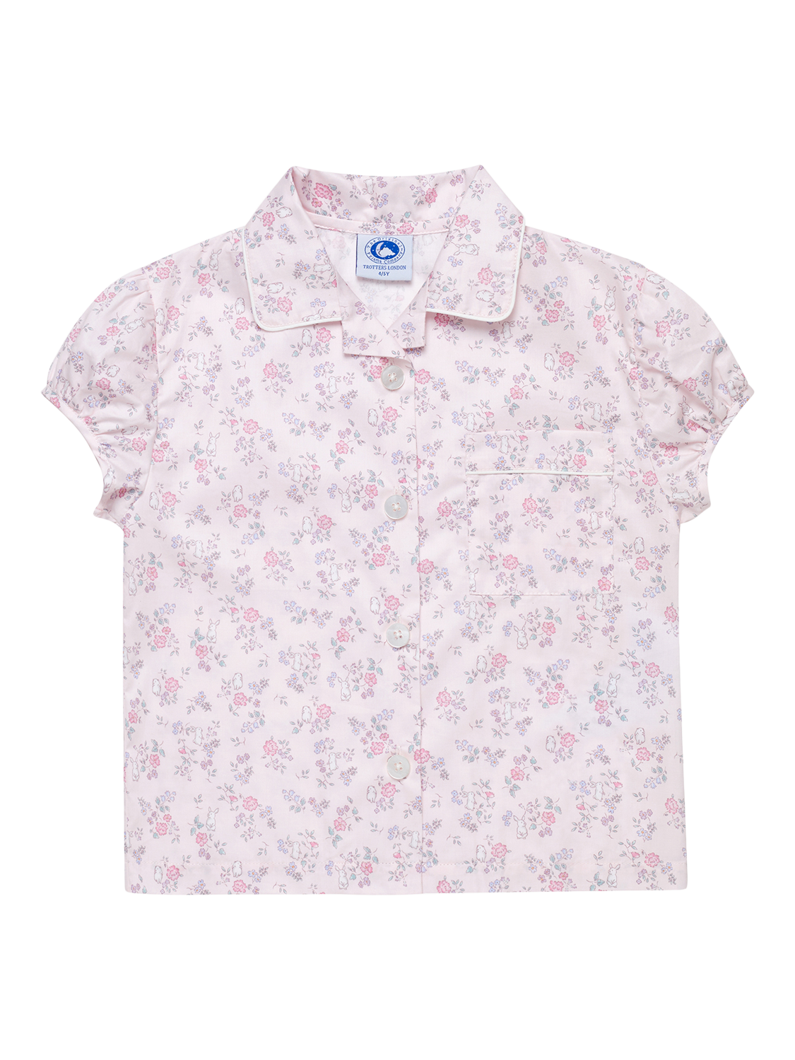 Product image 3 of 4, which shows Trotter's Kids' Woven Cotton Floral Bunny Print  Shortie Pyjamas, Pink/Multi, 12-24 months