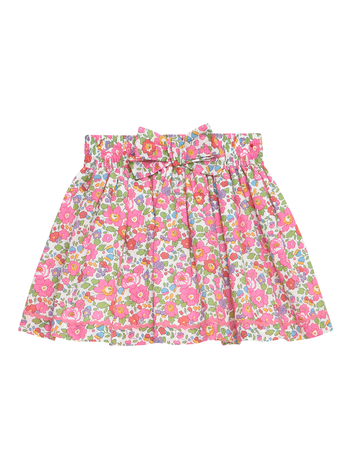 Product image 1 of 3, which shows Trotters Kids' Betsy Bow Cotton Skirt, Pink/Multi, 2-3 years