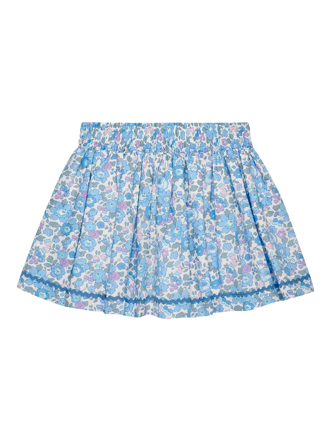 Product image 2 of 3, which shows Trotters Kids' Betsy Bow Cotton Skirt, Blue/Multi, 2-3 years