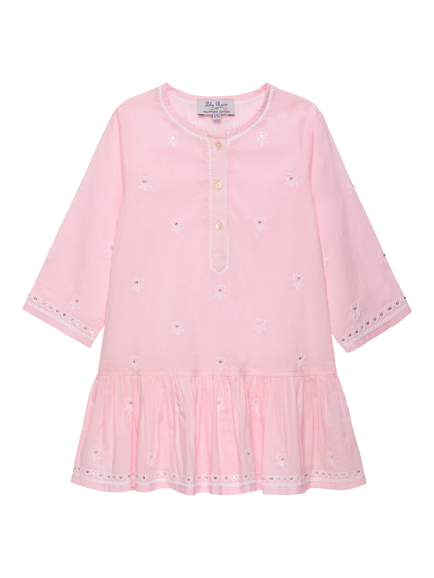Product image 1 of 3, which shows Trotters Kids' Embroidered Kaftan, Pink, 2-3 years