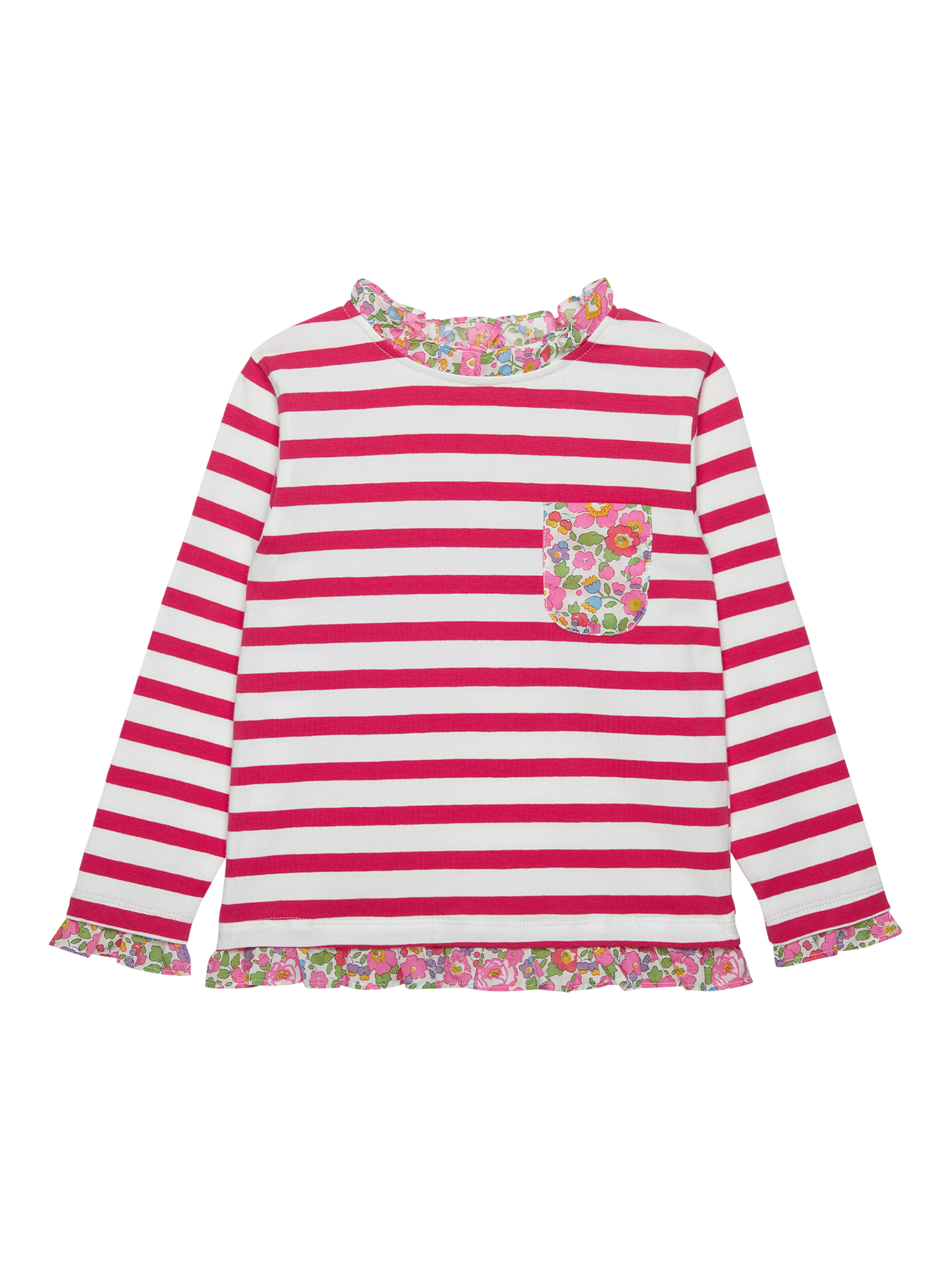 Product image 1 of 3, which shows Trotters Kids' Breton Striped Top, Pink/Multi, 2-3 years