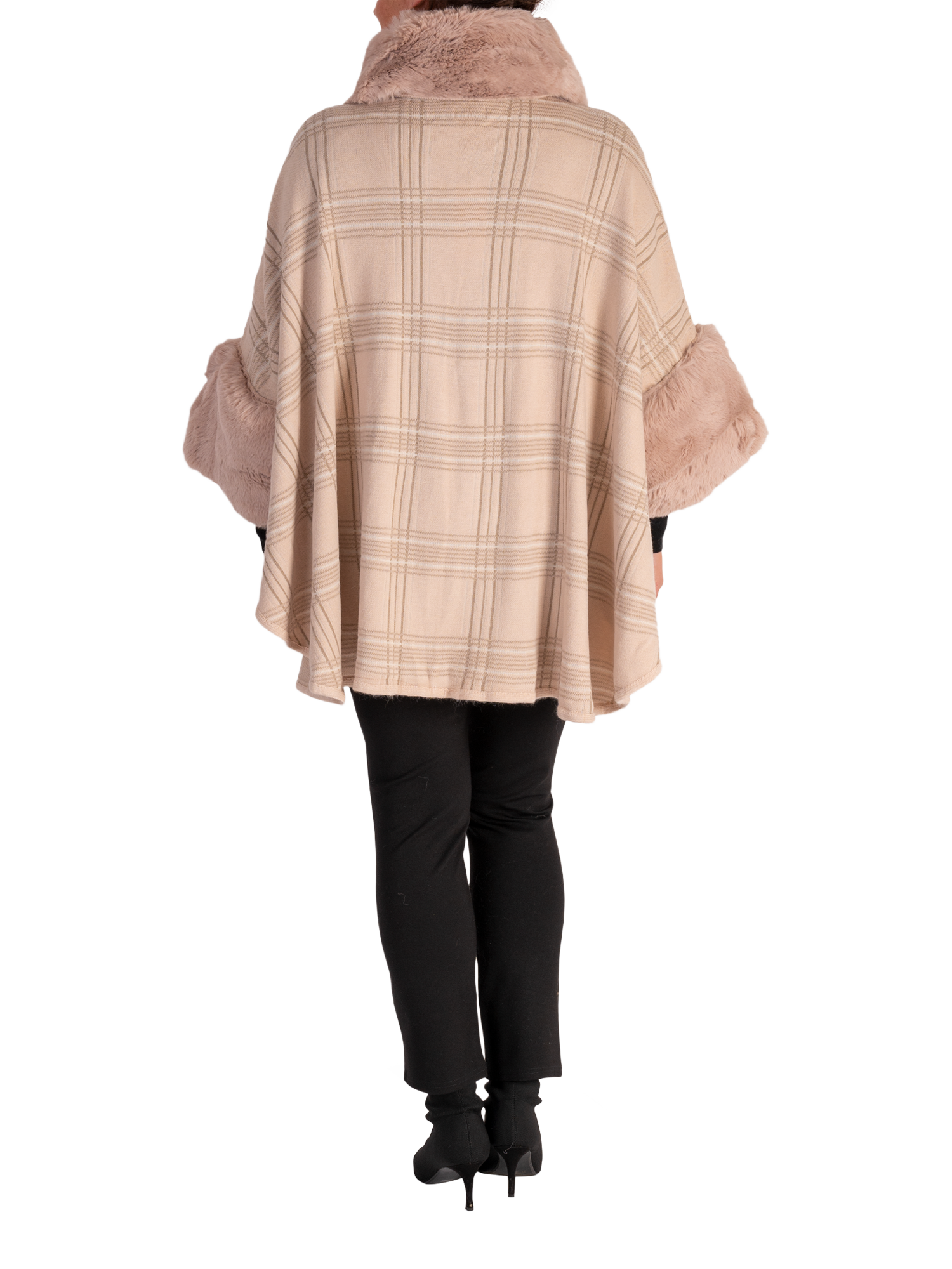 Product image 2 of 5, which shows chesca Check Faux Fur Trim Wrap Scarf, Blush