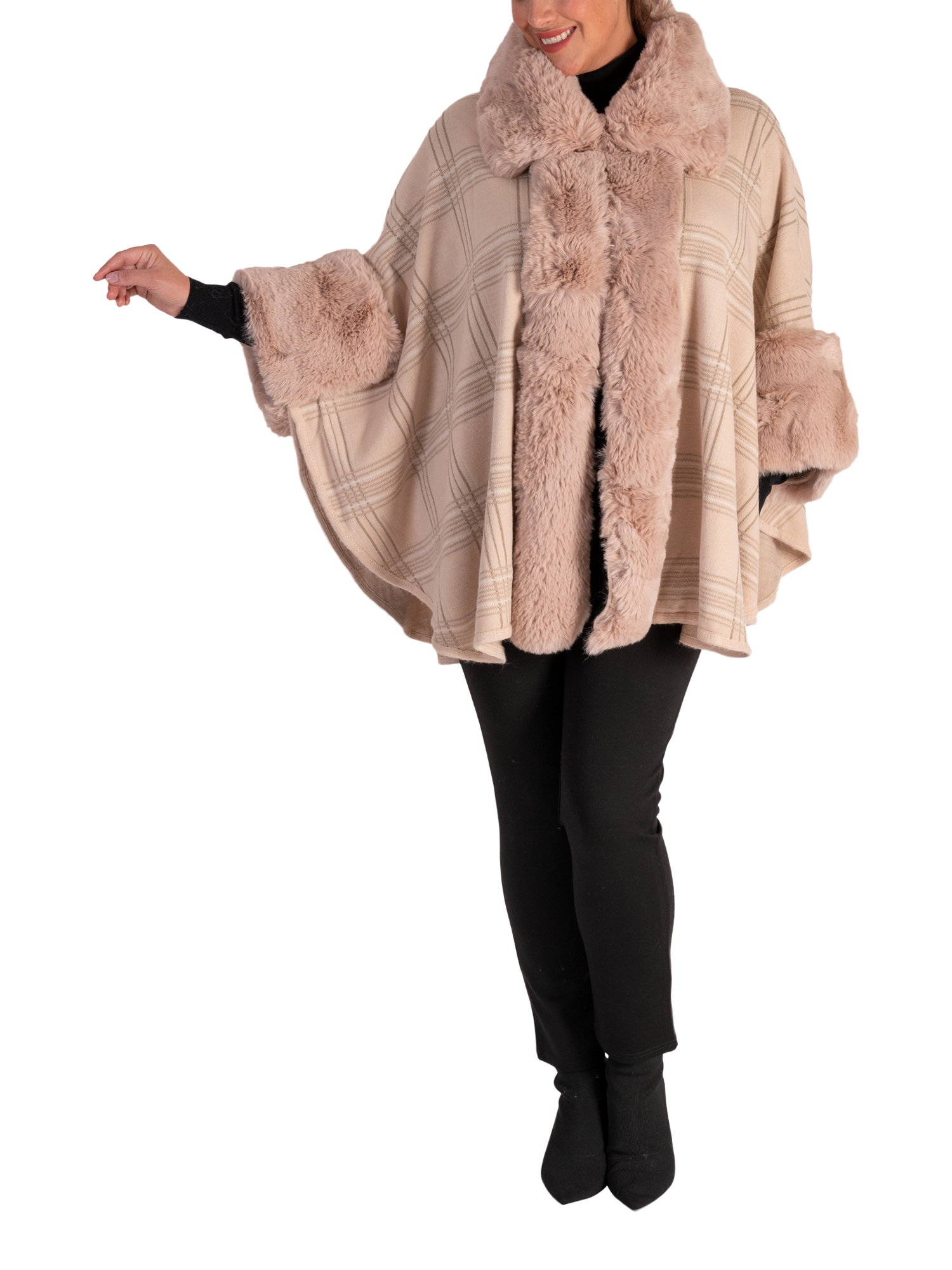 Product image 3 of 5, which shows chesca Check Faux Fur Trim Wrap Scarf, Blush