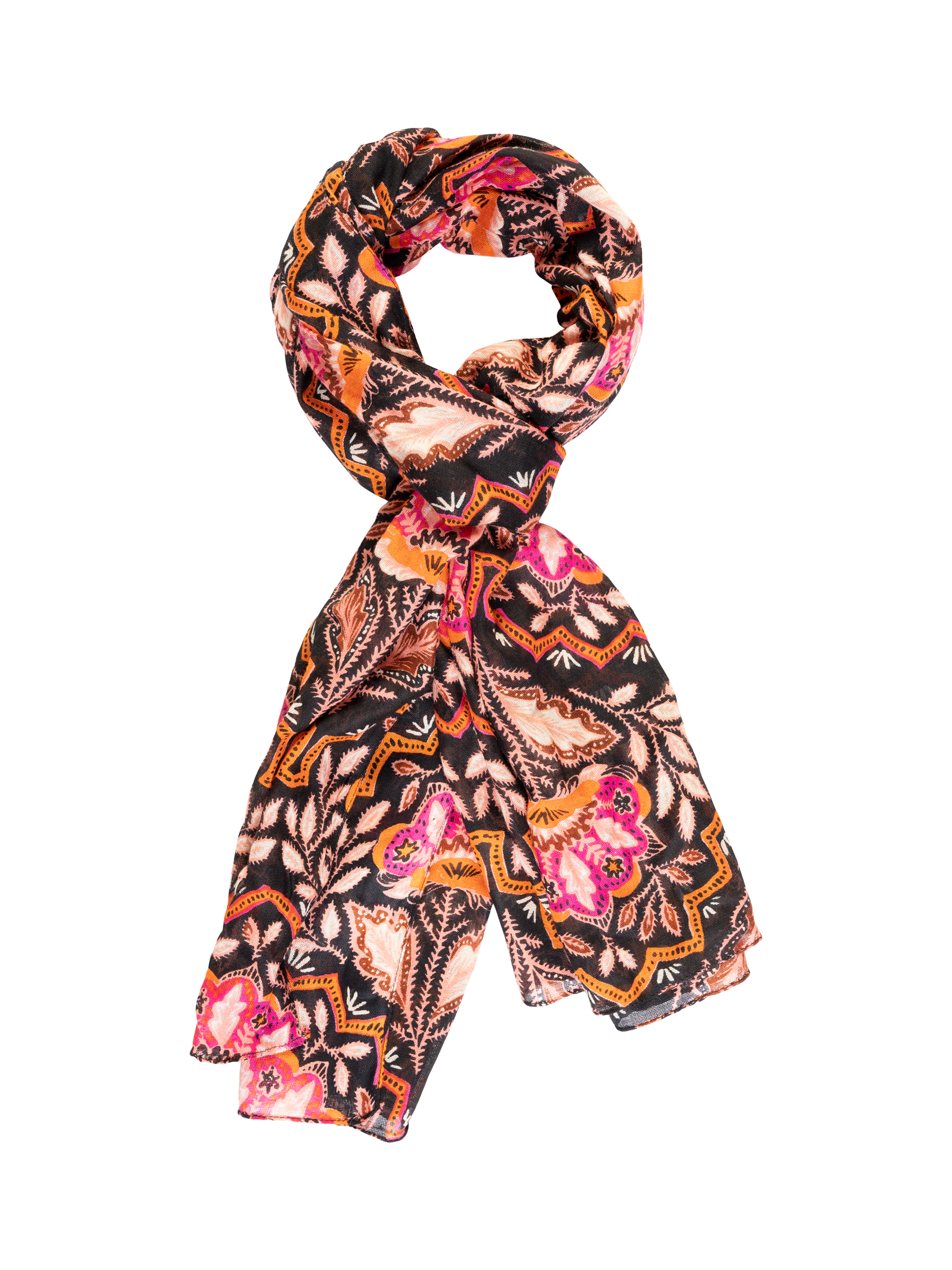 Product image 1 of 5, which shows chesca Mosaic Floral Scarf, Orange/Fuchsia