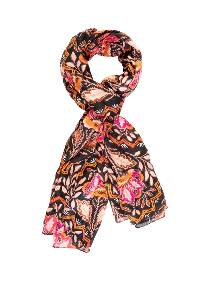chesca Mosaic Floral Scarf, Orange/Fuchsia