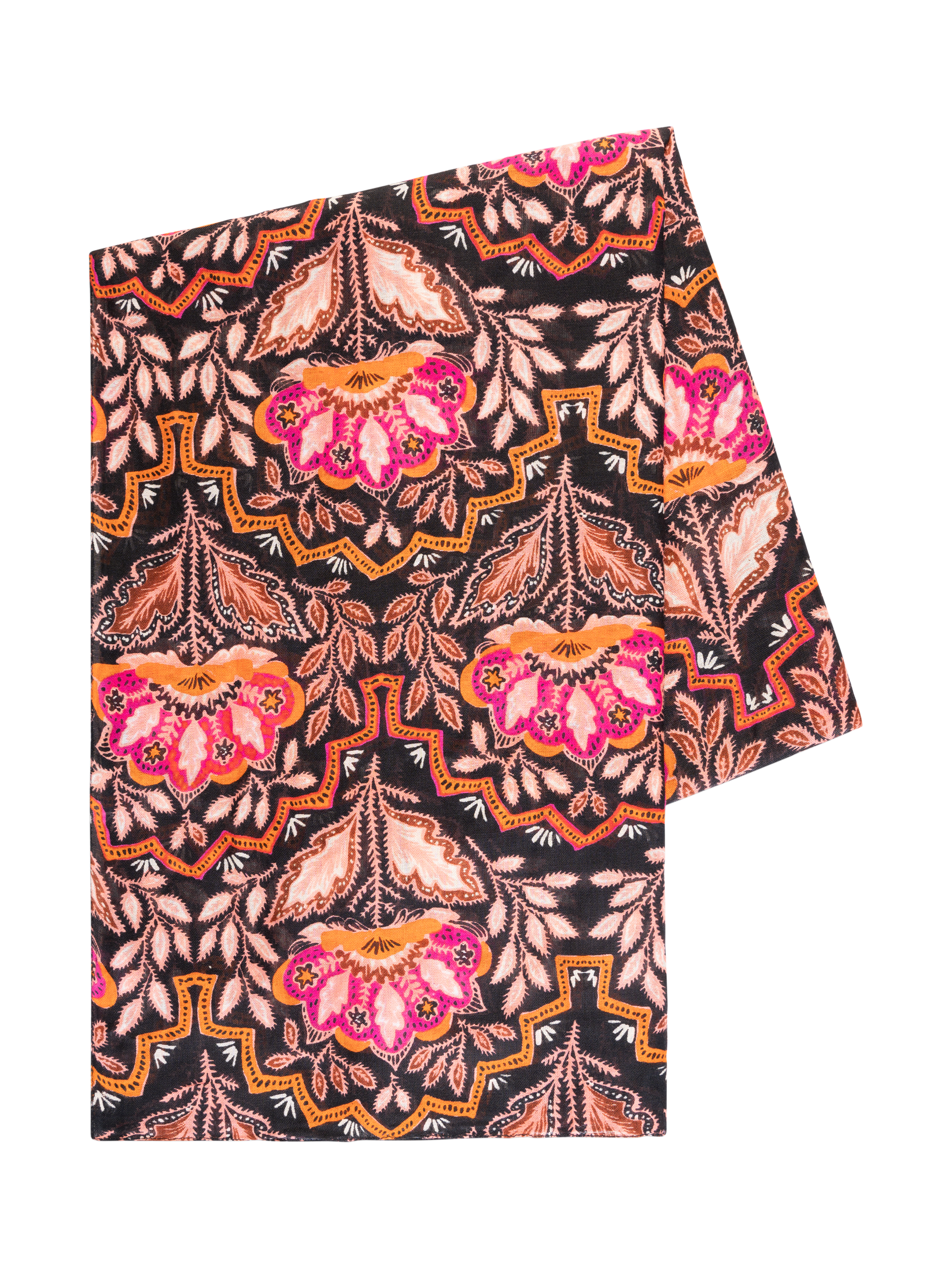 Product image 5 of 5, which shows chesca Mosaic Floral Scarf, Orange/Fuchsia