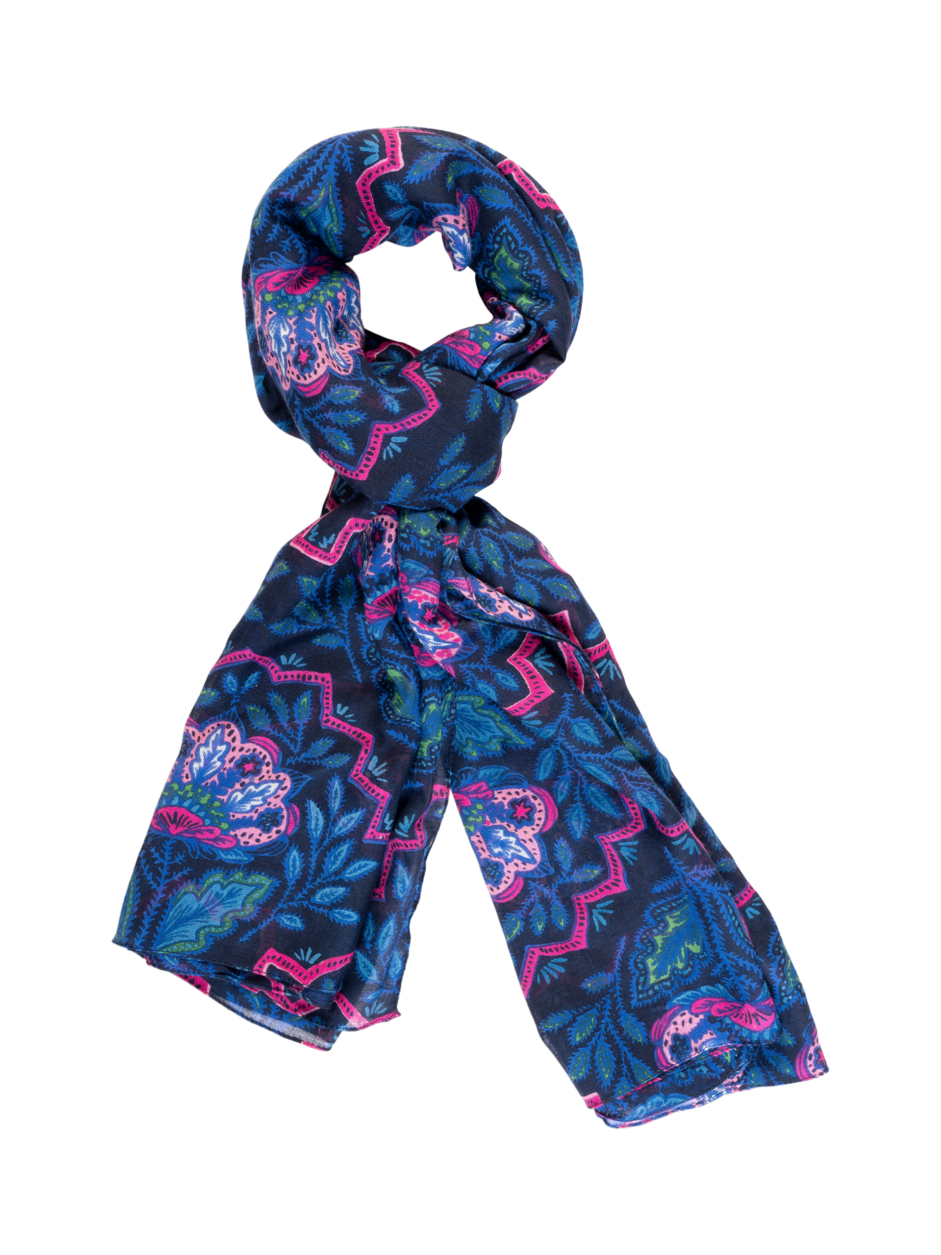 Product image 1 of 5, which shows chesca Mosaic Floral Scarf, Navy/Pink