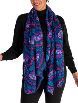 chesca Mosaic Floral Scarf - view 2, Navy/Pink