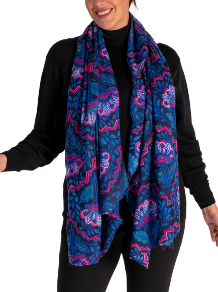 chesca Mosaic Floral Scarf - view 2, Navy/Pink
