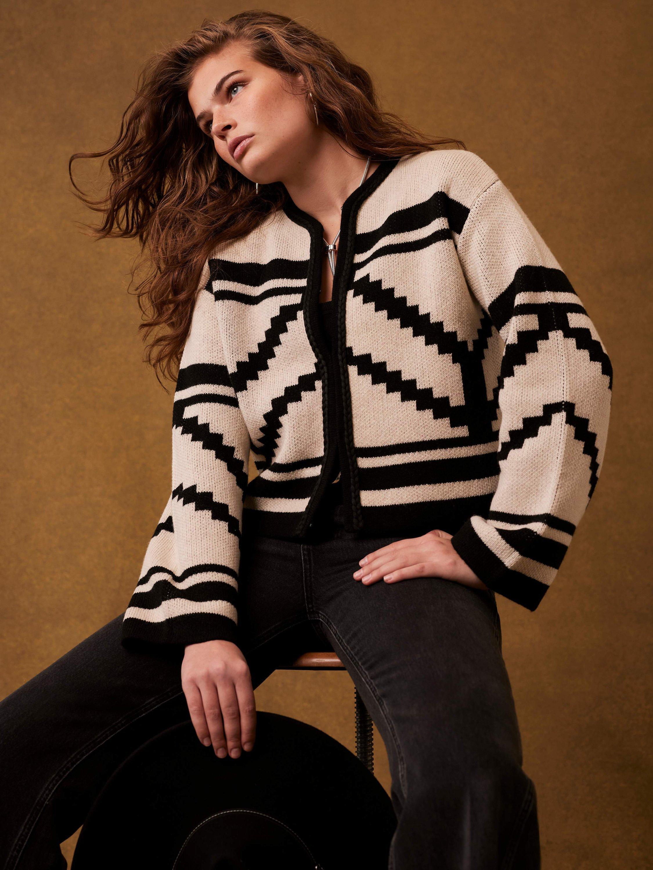 Mint Velvet Wool Blend Graphic Print Jacket, Black/White