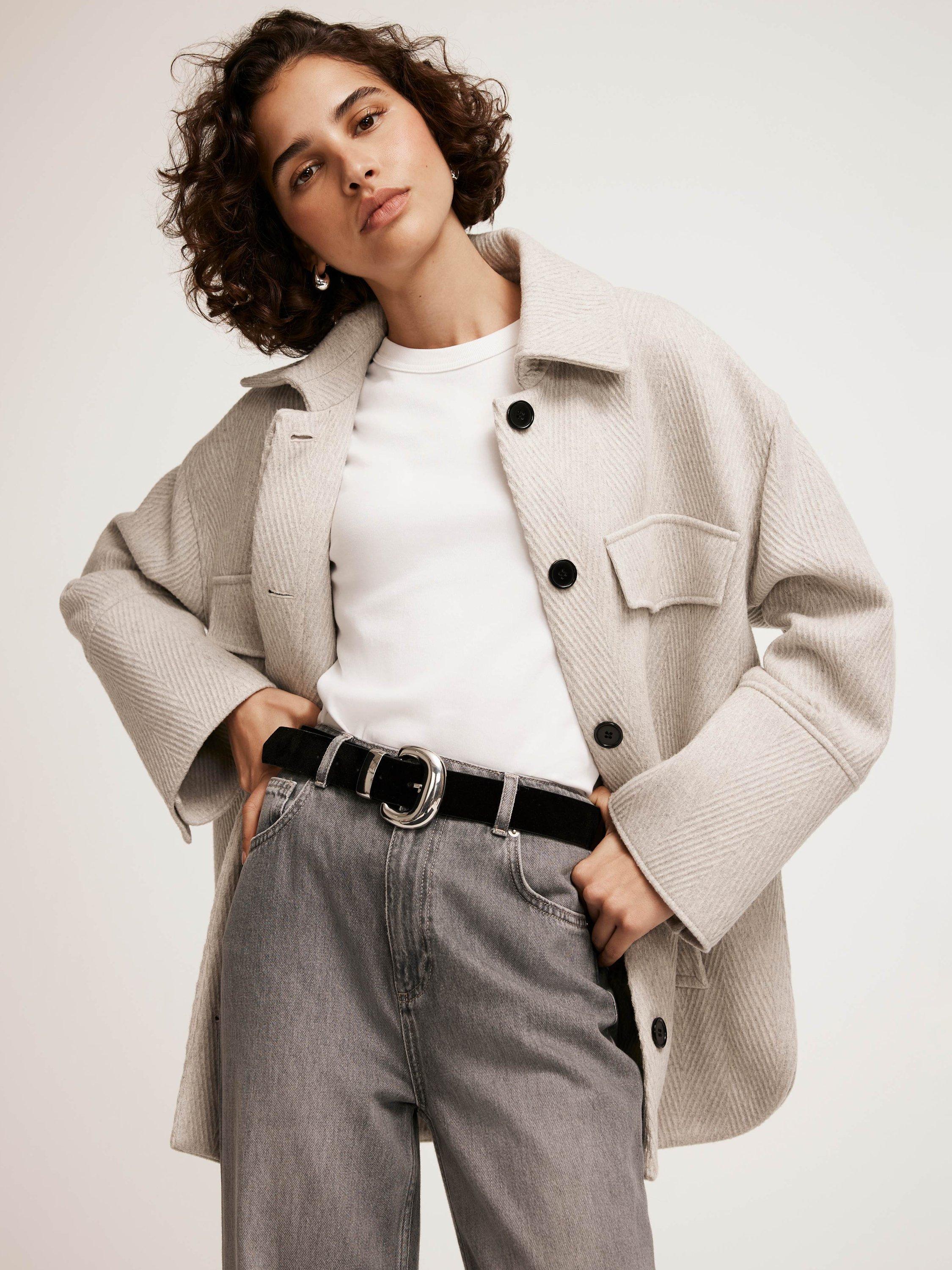 Mint Velvet Wool Blend Textured Shacket, Grey