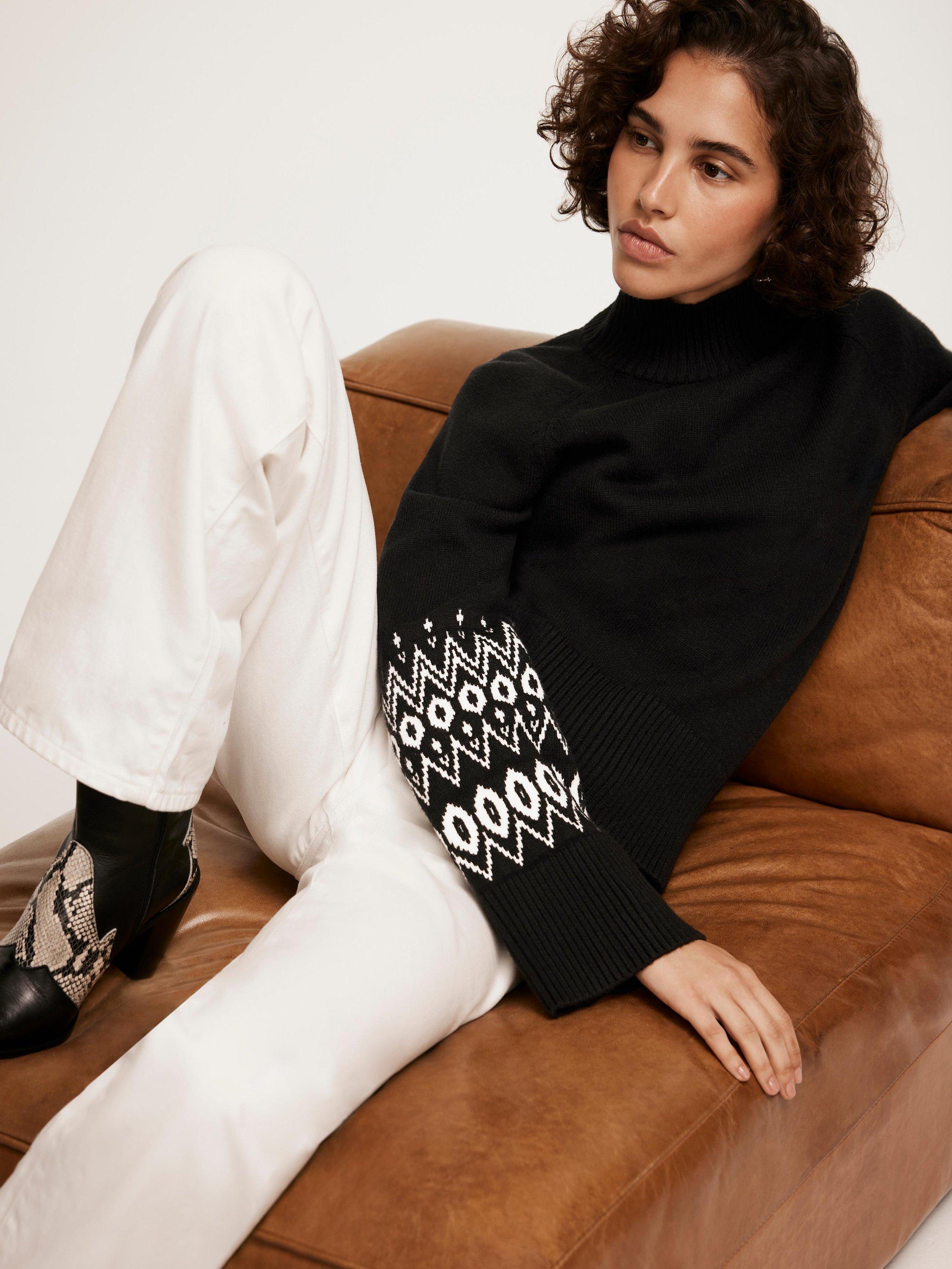 Product image 4 of 8, which shows Mint Velvet Fair Isle Cuff Jumper, Black, XS