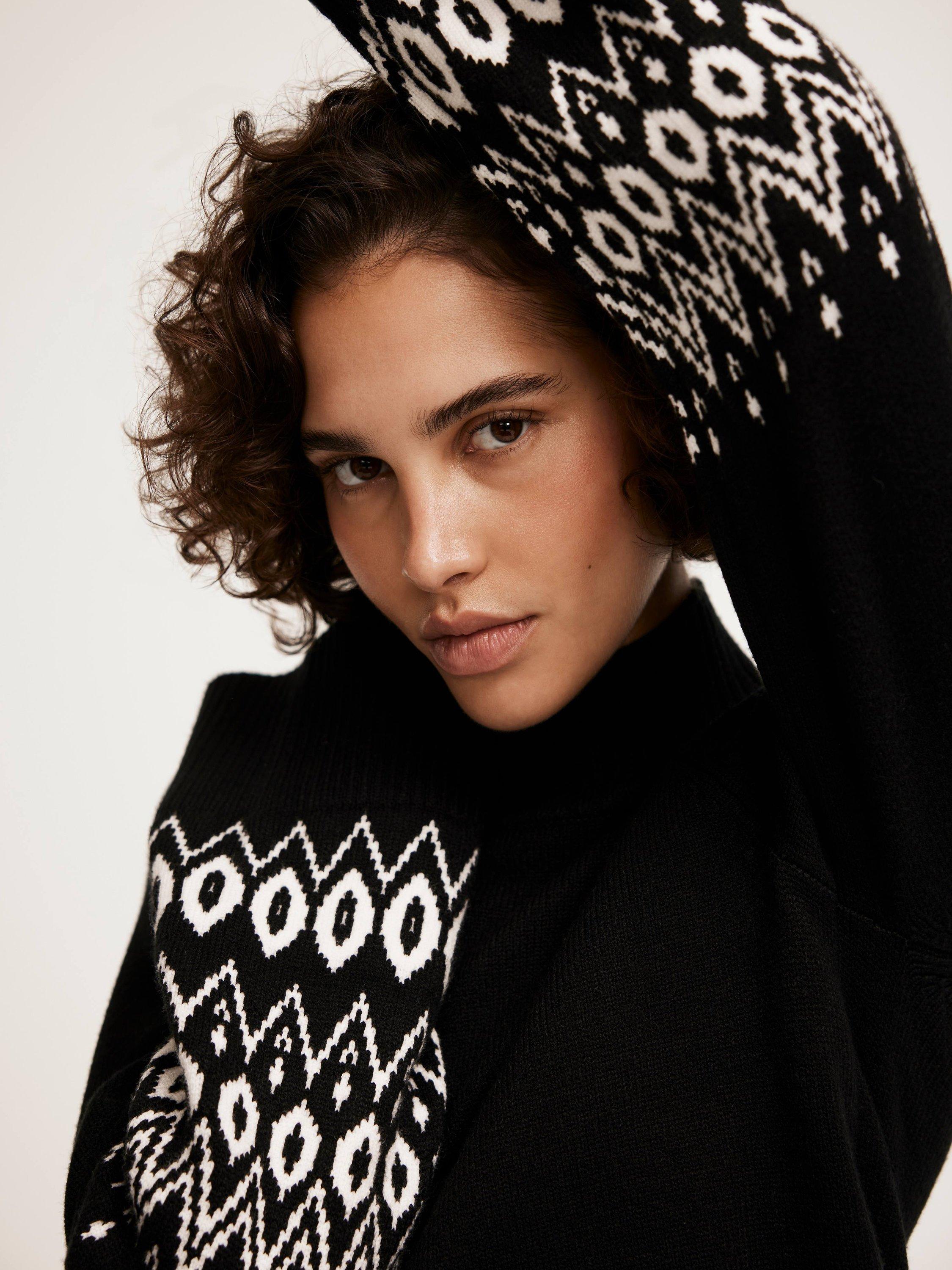 Product image 5 of 8, which shows Mint Velvet Fair Isle Cuff Jumper, Black, XS
