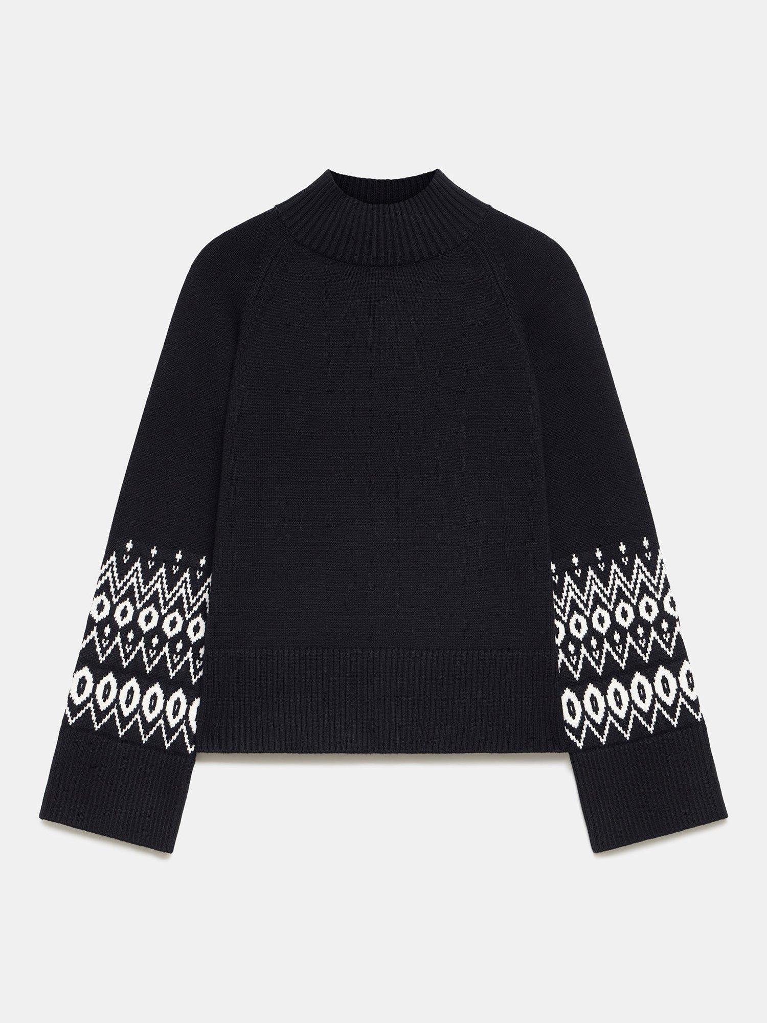Product image 7 of 8, which shows Mint Velvet Fair Isle Cuff Jumper, Black, XS