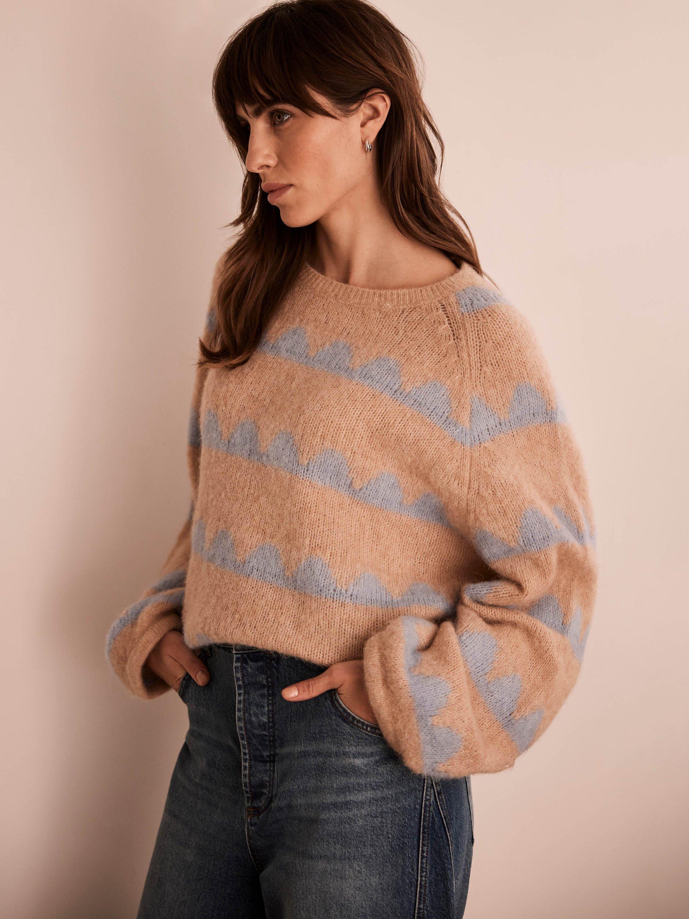 Mint Velvet Scallop Stripe Alpaca Wool Blend Jumper, Tan/Blue