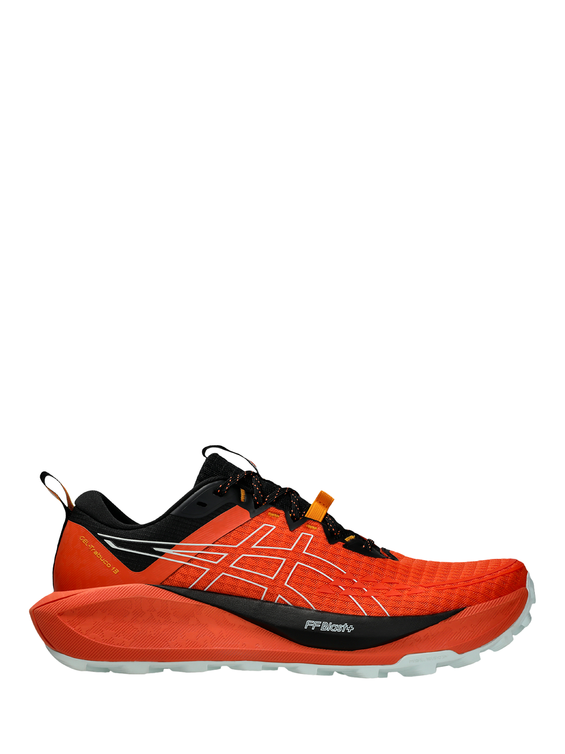 Product image 1 of 6, which shows ASICS Men's GEL-TRABUCO 13 Trail Running Shoes, Nova Orange/ Aqua, 7