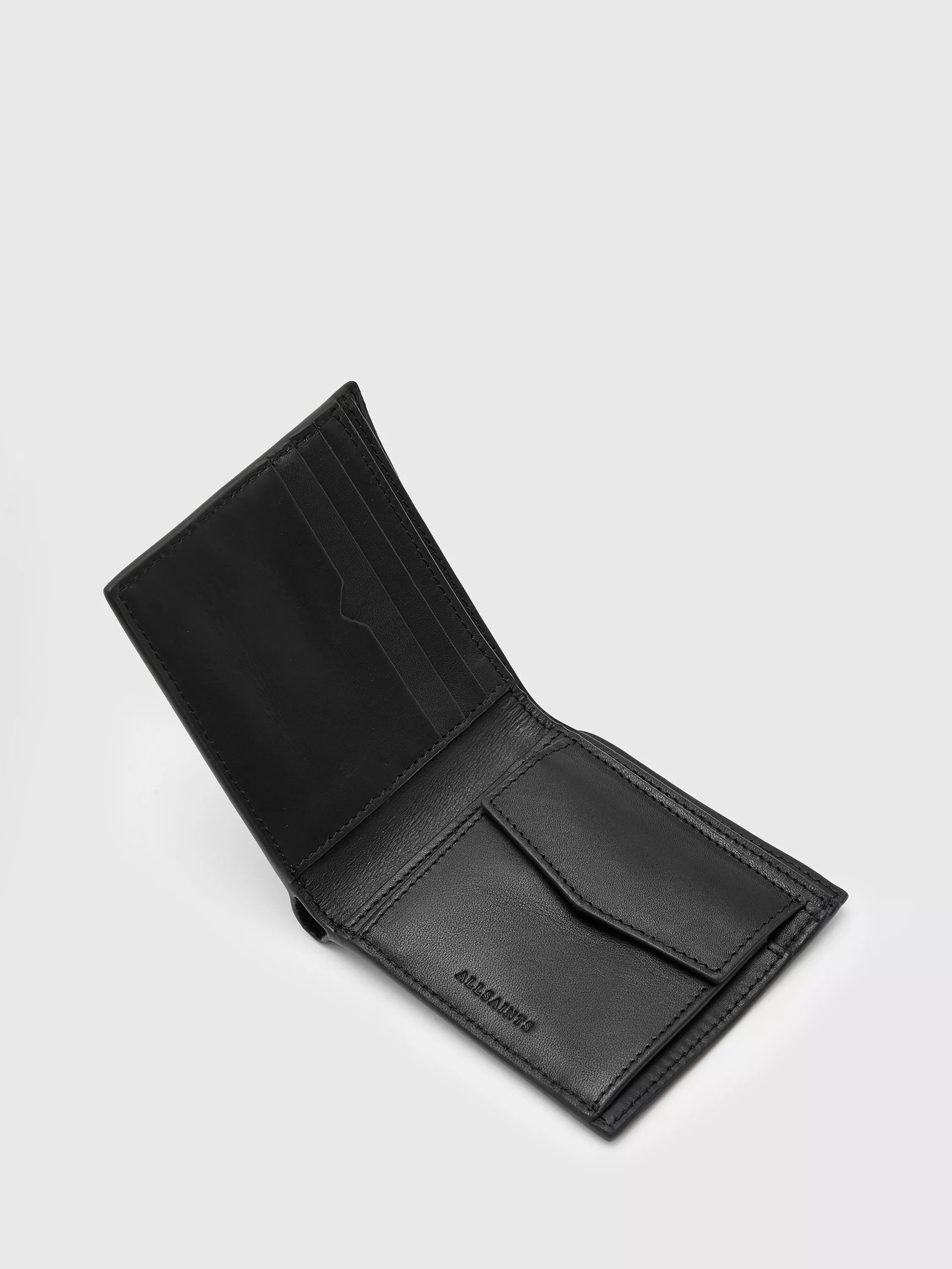 AllSaints Men's Delph Tierra Wallet | Slim Bi-Fold Design In Black Leather - View #6