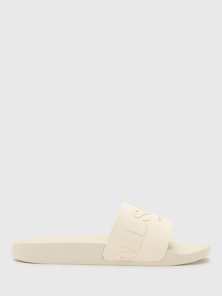 AllSaints Biggy Slip On Logo Sliders, Chalk White