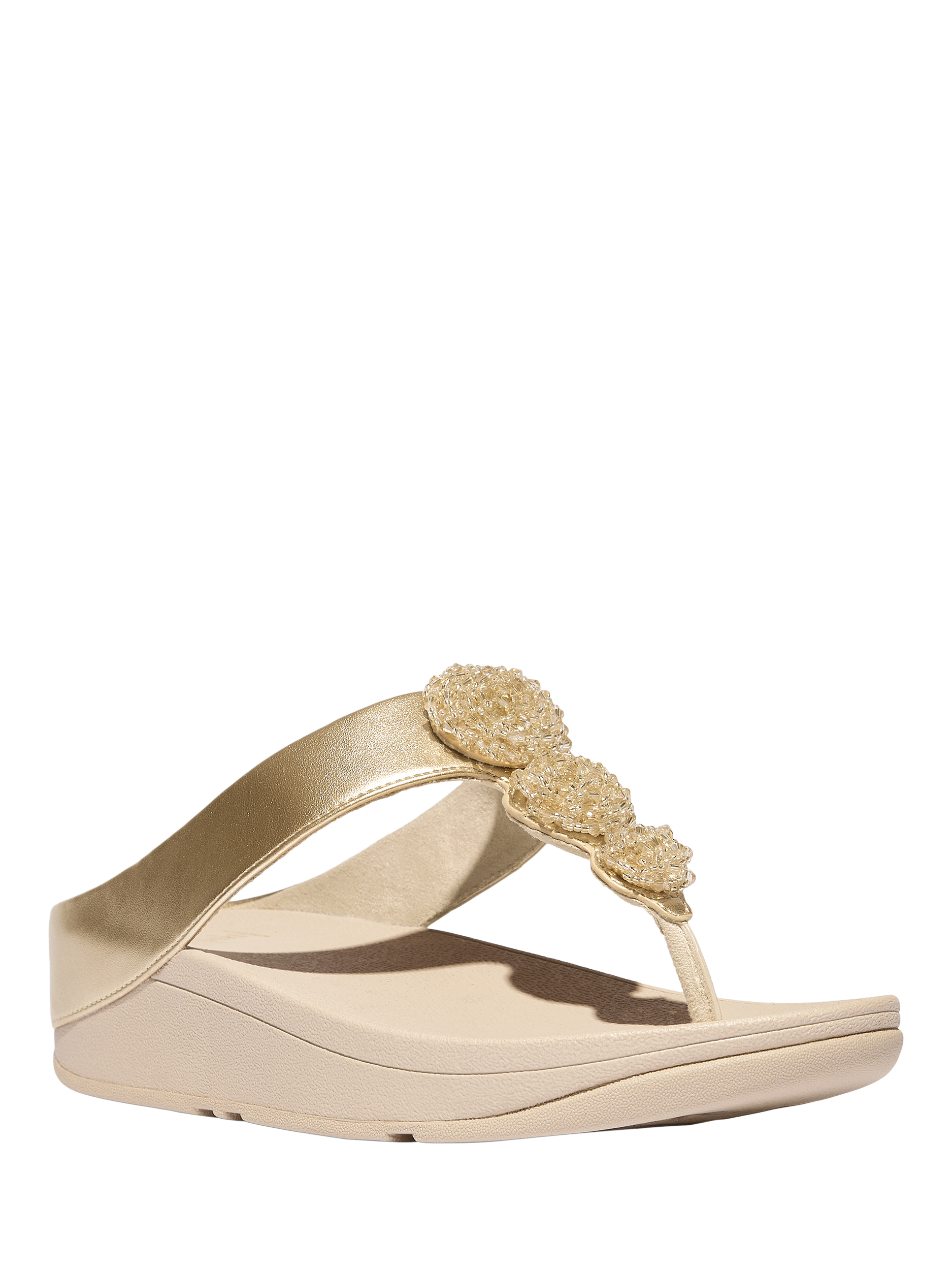 Product image 2 of 4, which shows FitFlop Fino Beaded Button Sandals, Gold, 3