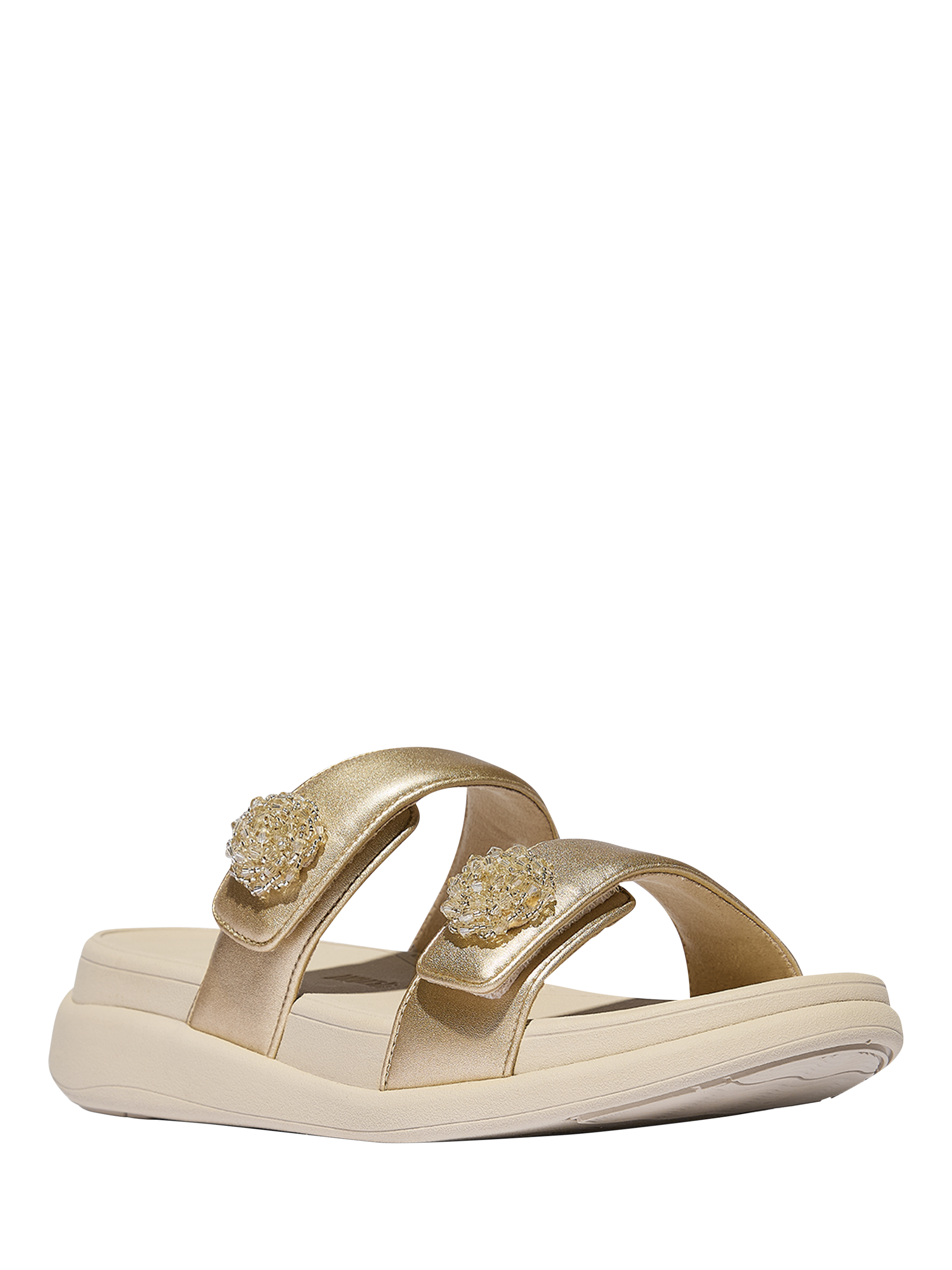 Product image 2 of 4, which shows FitFlop F-Mode Go Beaded Button Strappy Flatform Sandals, Platino, 3