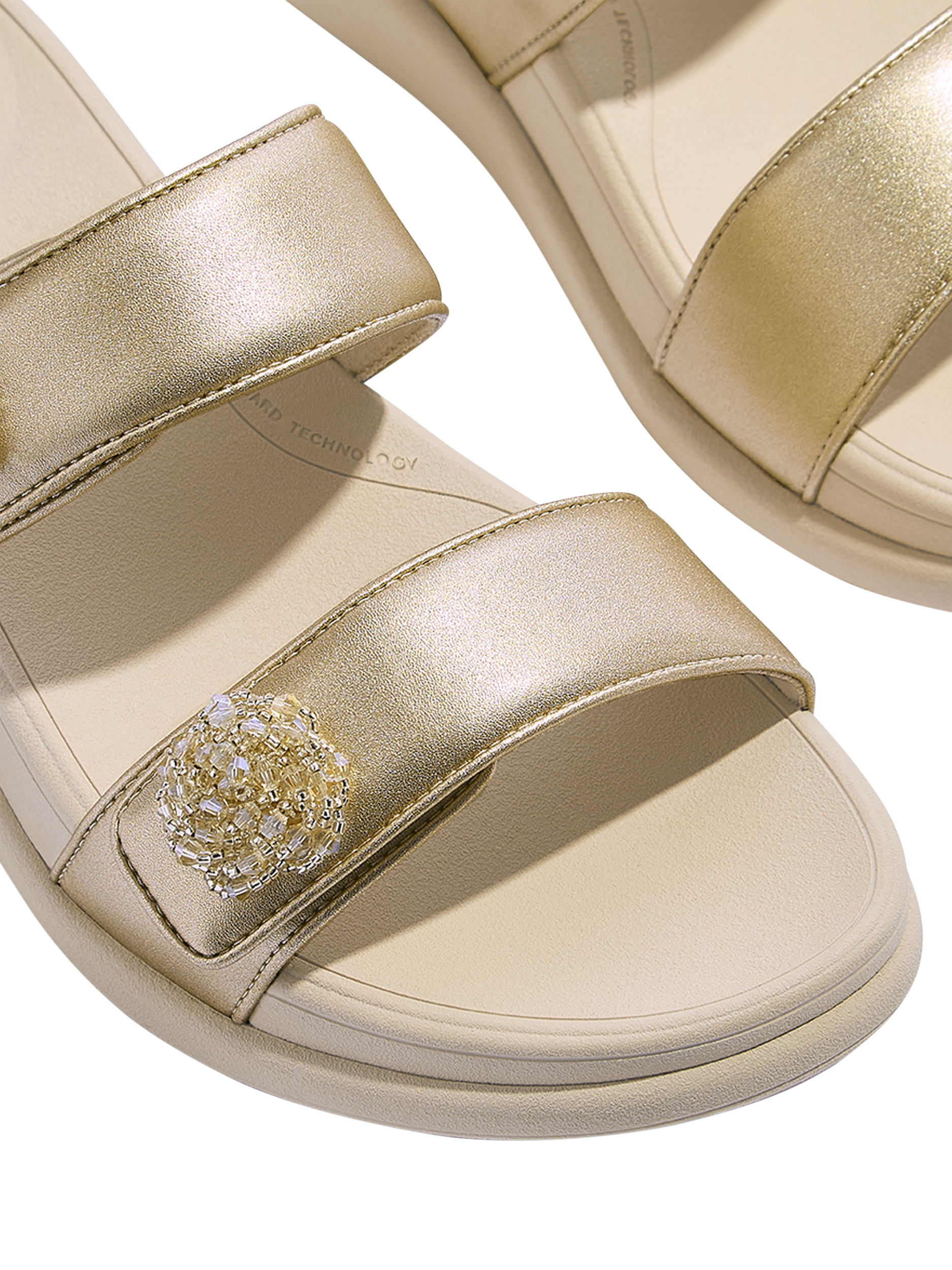 Product image 3 of 4, which shows FitFlop F-Mode Go Beaded Button Strappy Flatform Sandals, Platino, 3