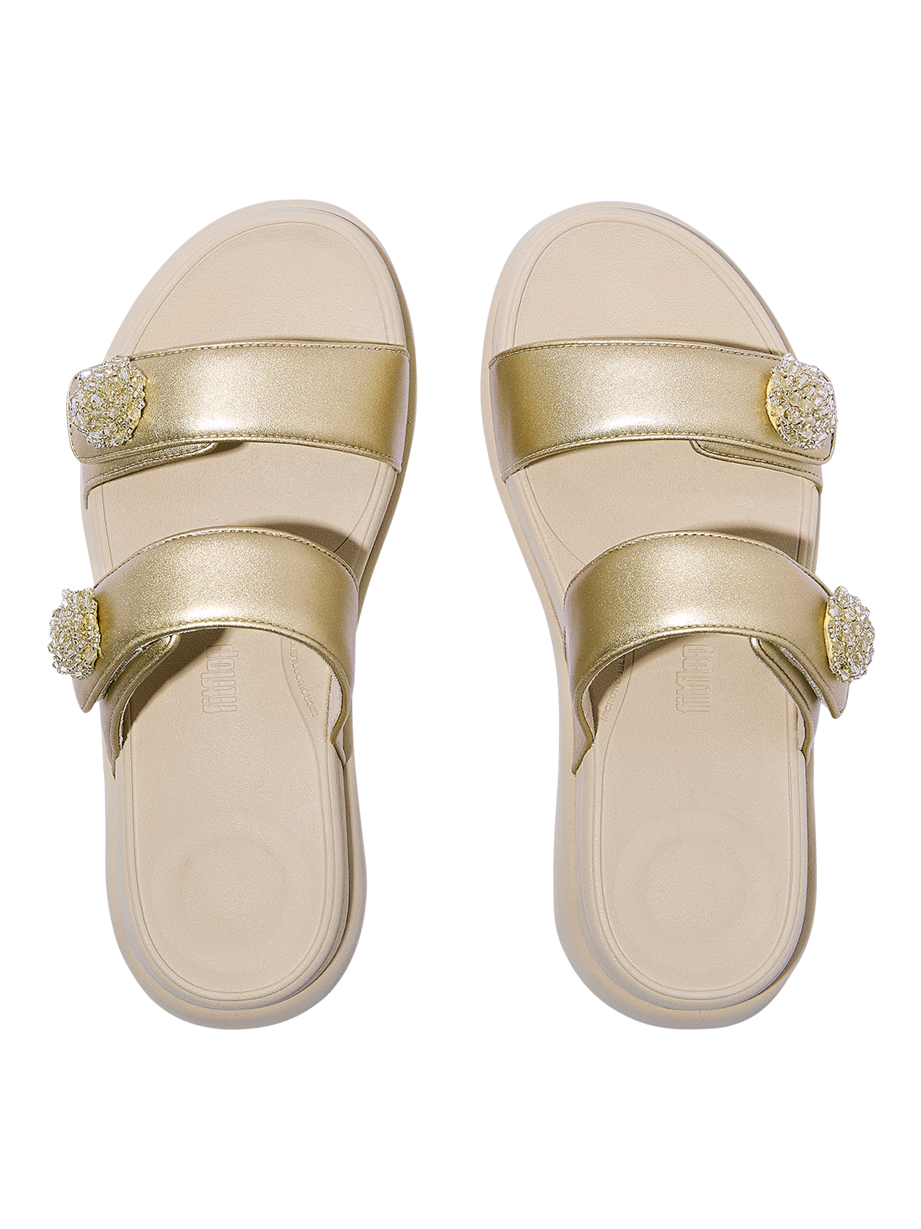 Product image 4 of 4, which shows FitFlop F-Mode Go Beaded Button Strappy Flatform Sandals, Platino, 3