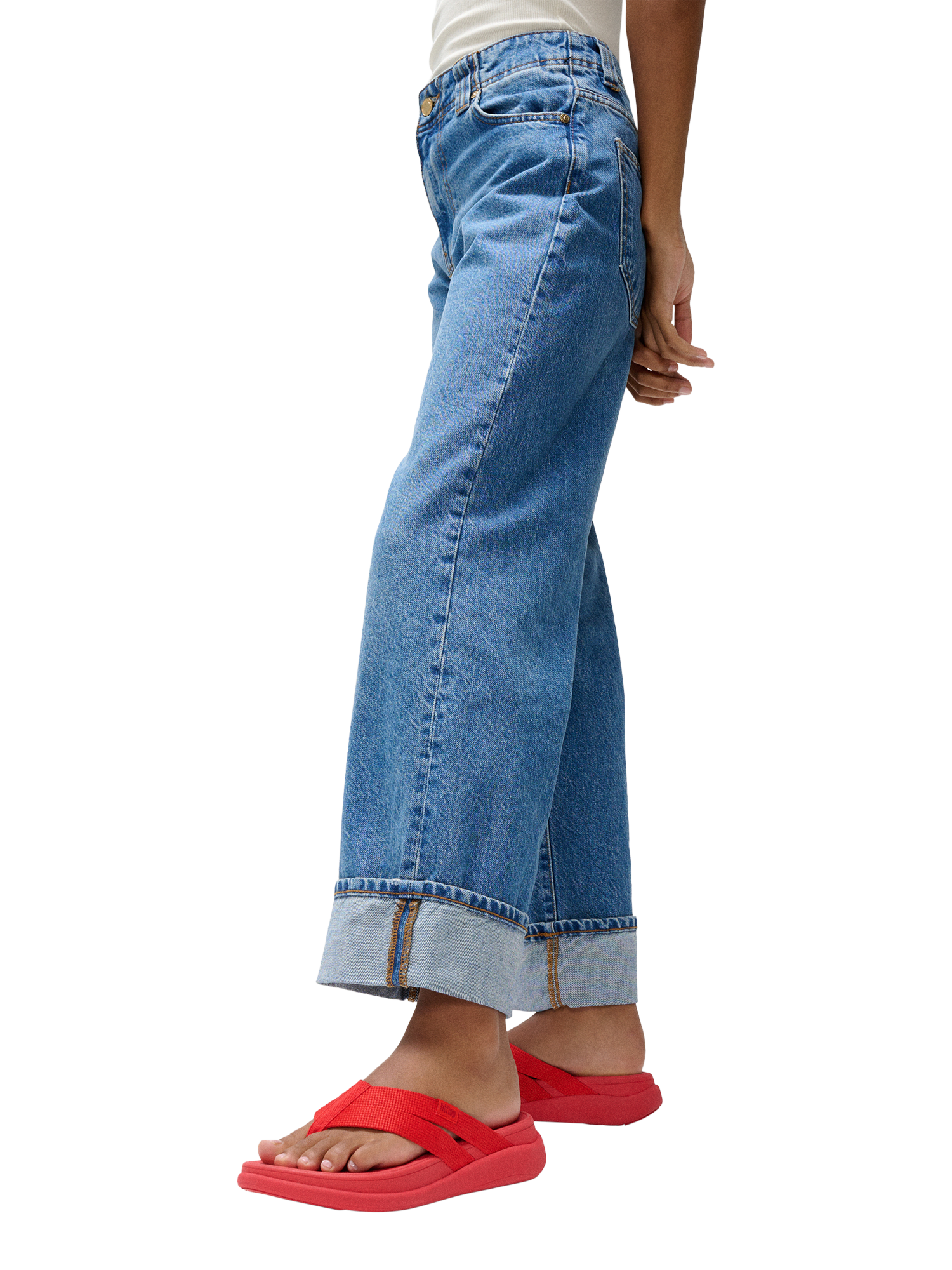 Product image 5 of 5, which shows FitFlop F-Mode Go Webbing Flatform Strappy Flip Flops, Red, 3