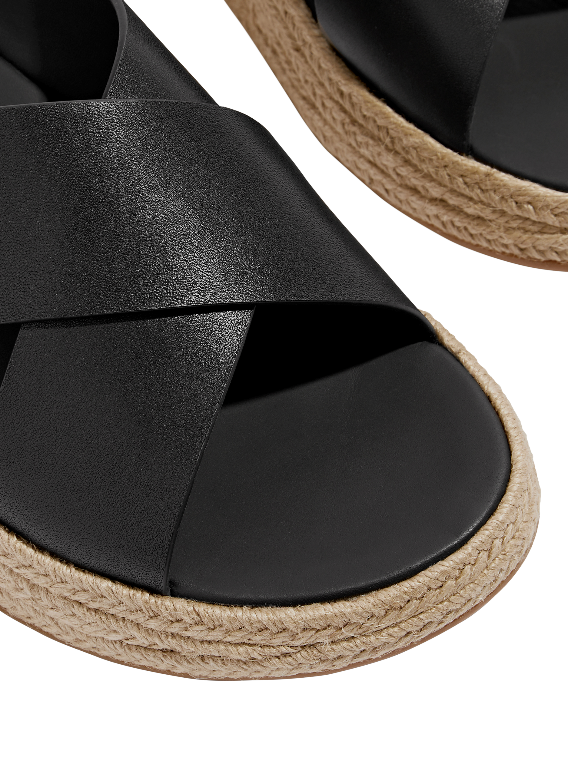 Product image 3 of 5, which shows FitFlop F-Mode Espadrille Leather Flatform Cross Sliders, Black, 3