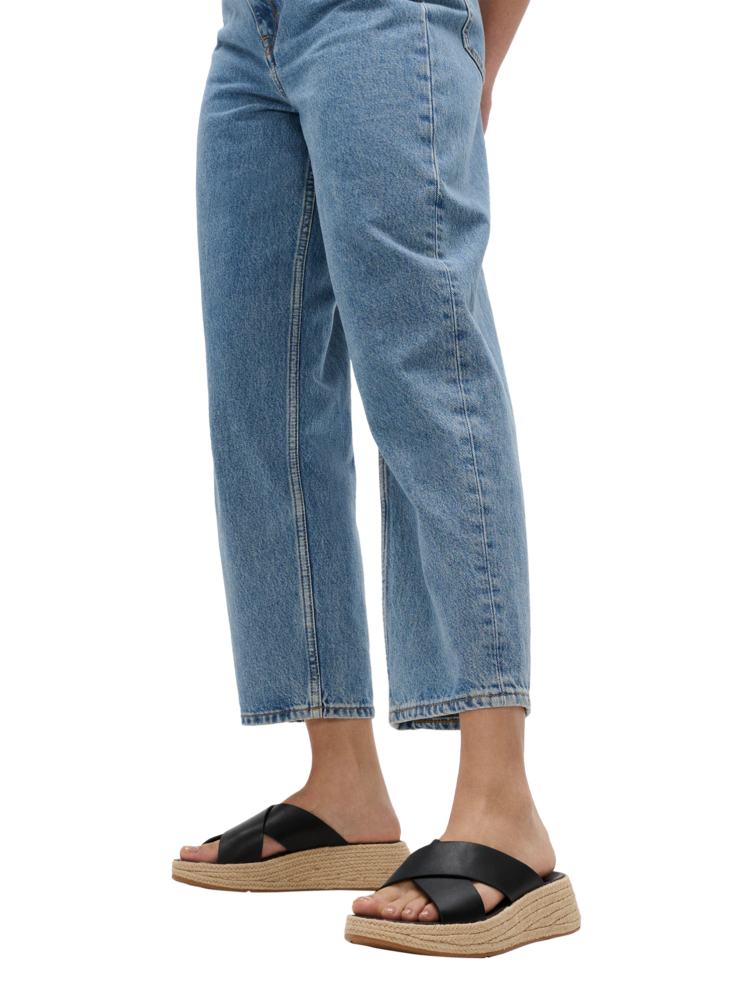 Product image 5 of 5, which shows FitFlop F-Mode Espadrille Leather Flatform Cross Sliders, Black, 3