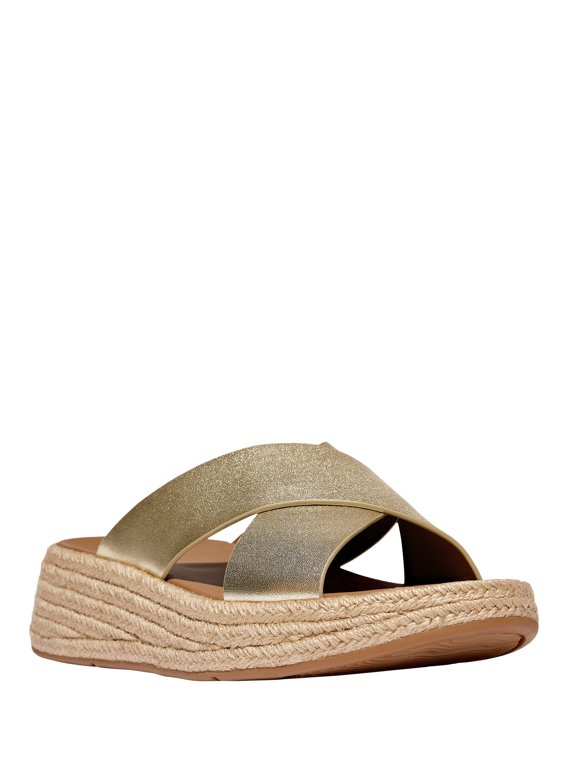 Product image 2 of 5, which shows FitFlop F-Mode Espadrille Leather Flatform Cross Sliders, Platino, 5