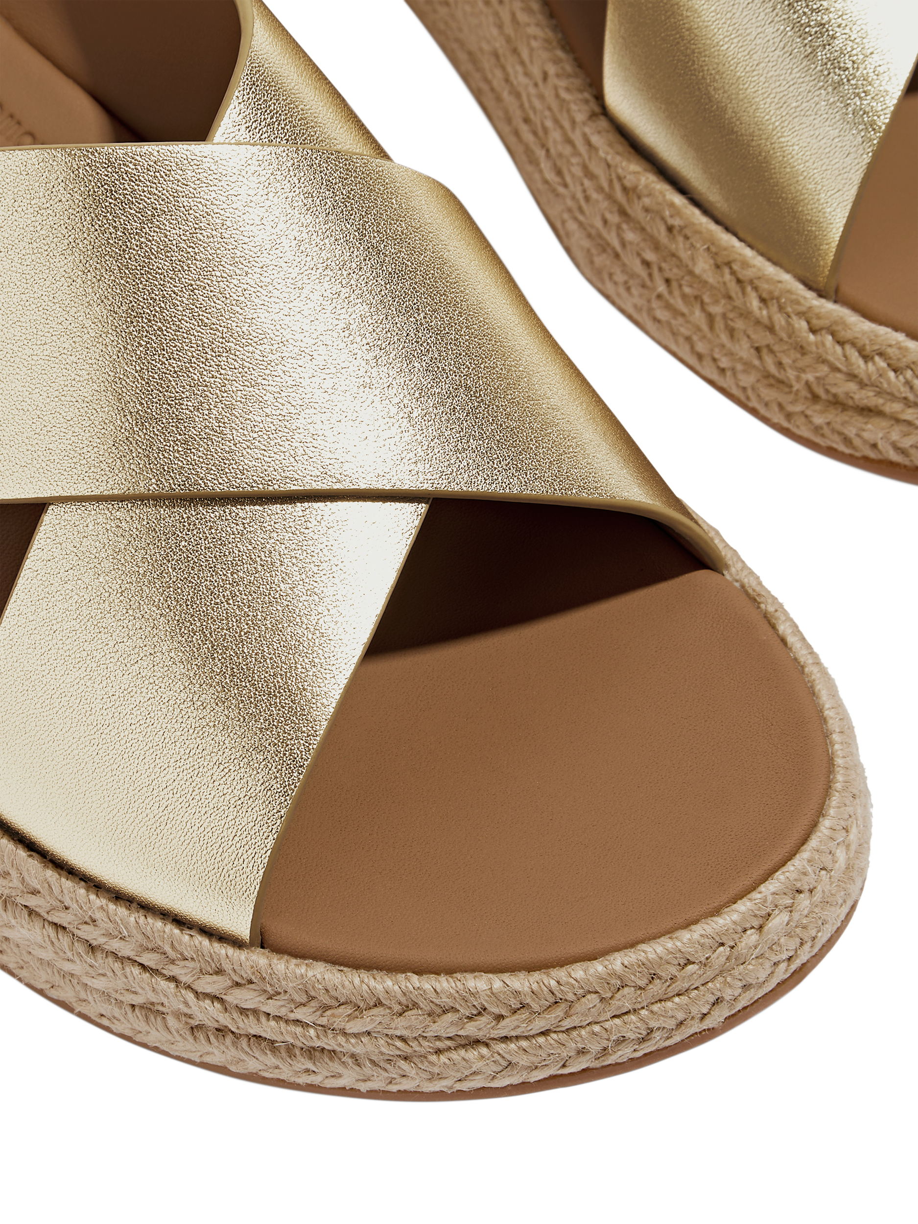 Product image 3 of 5, which shows FitFlop F-Mode Espadrille Leather Flatform Cross Sliders, Platino, 5