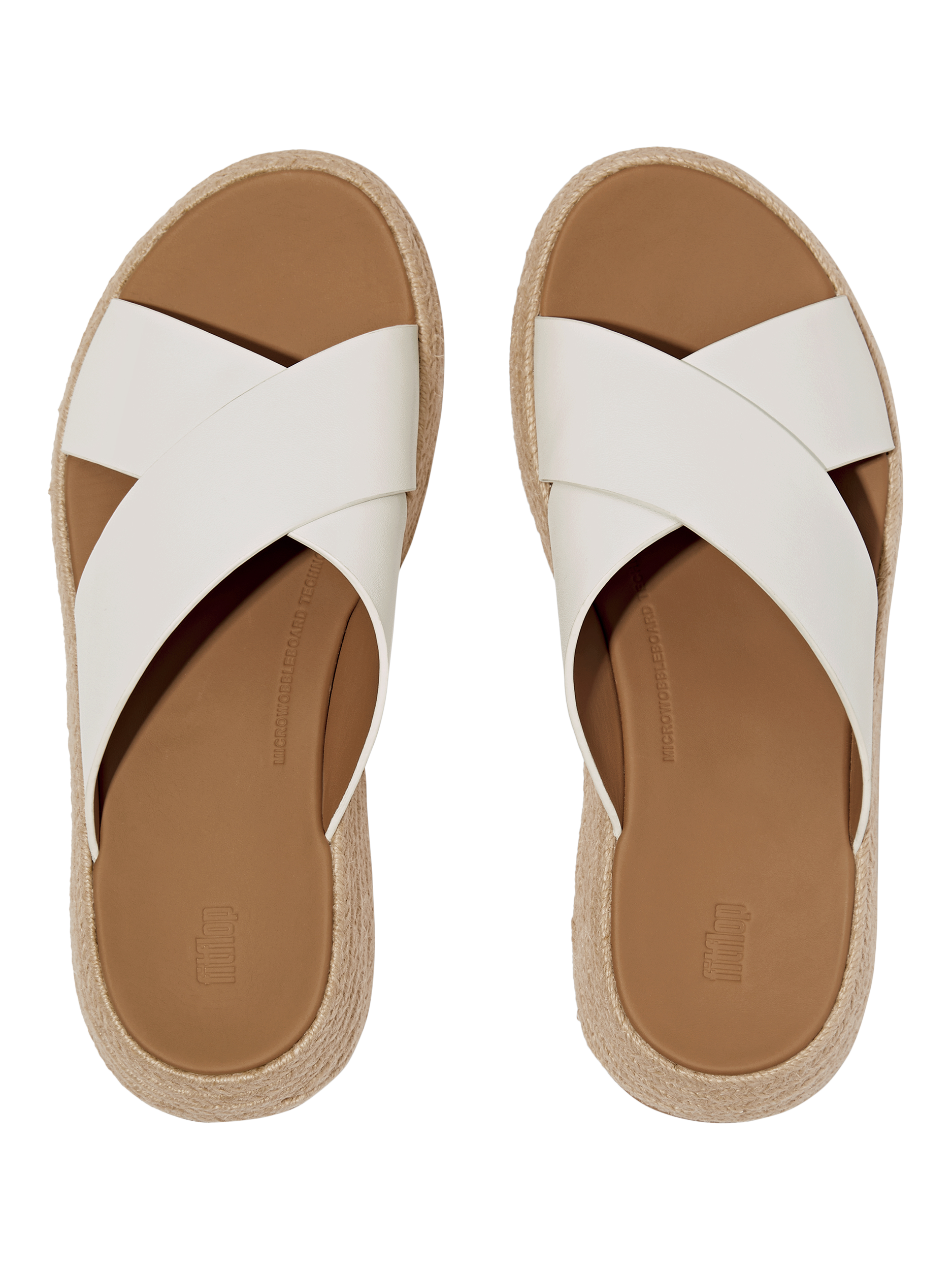 Product image 4 of 5, which shows FitFlop F-Mode Espadrille Leather Flatform Cross Sliders, Urban White, 3