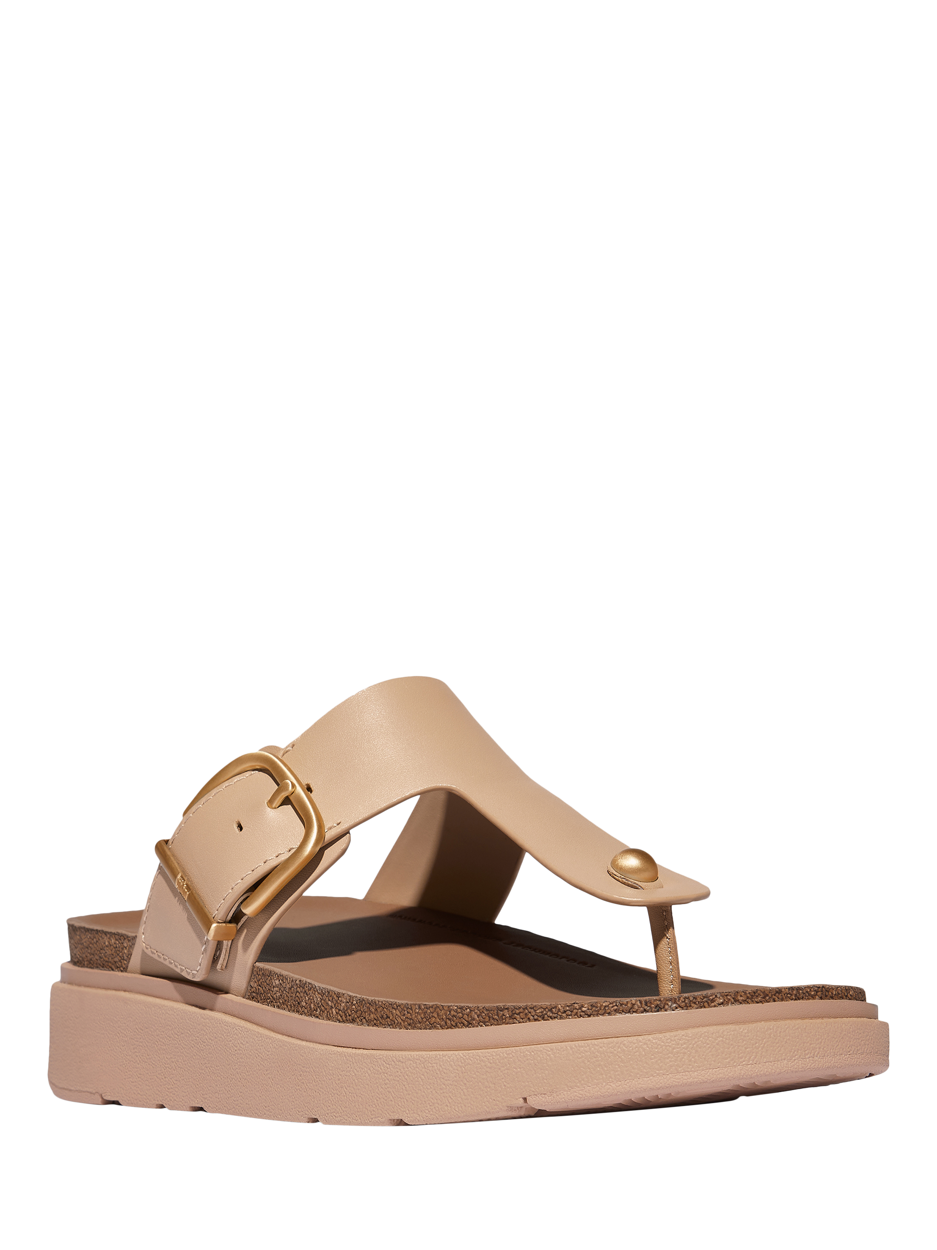 Product image 3 of 5, which shows FitFlop Gen-FF Leather Buckle Toe Post Sandals, Beige, 3
