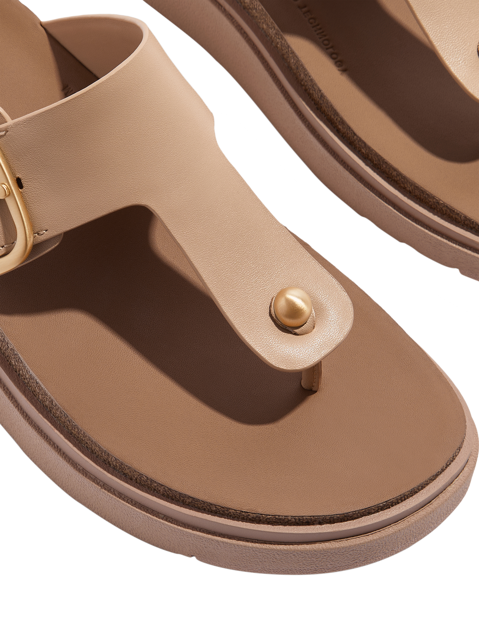 Product image 4 of 5, which shows FitFlop Gen-FF Leather Buckle Toe Post Sandals, Beige, 3
