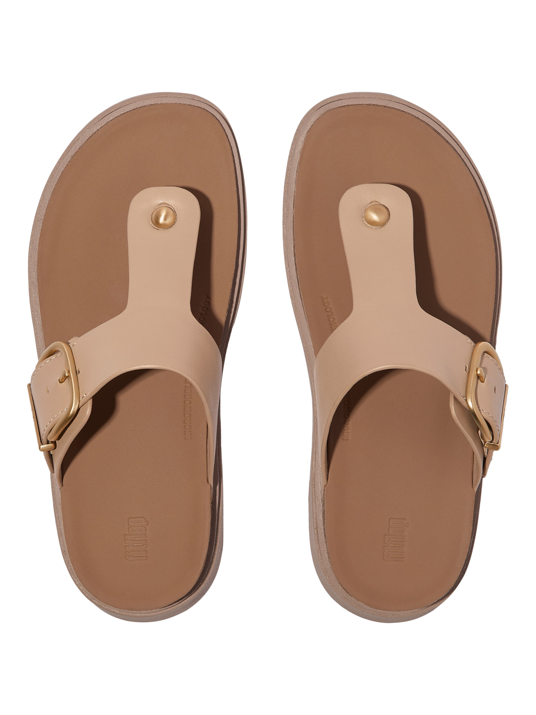 Product image 5 of 5, which shows FitFlop Gen-FF Leather Buckle Toe Post Sandals, Beige, 3