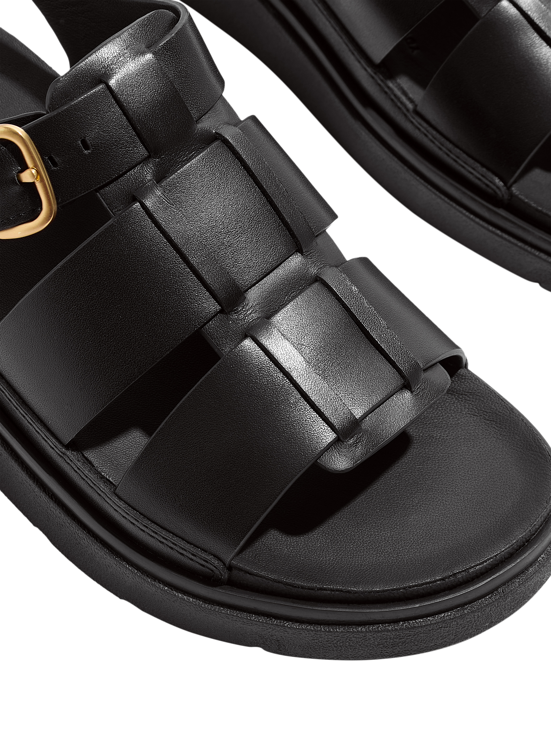 Product image 4 of 5, which shows FitFlop Gen-FF Leather Fisherman Sandals, Black, 3