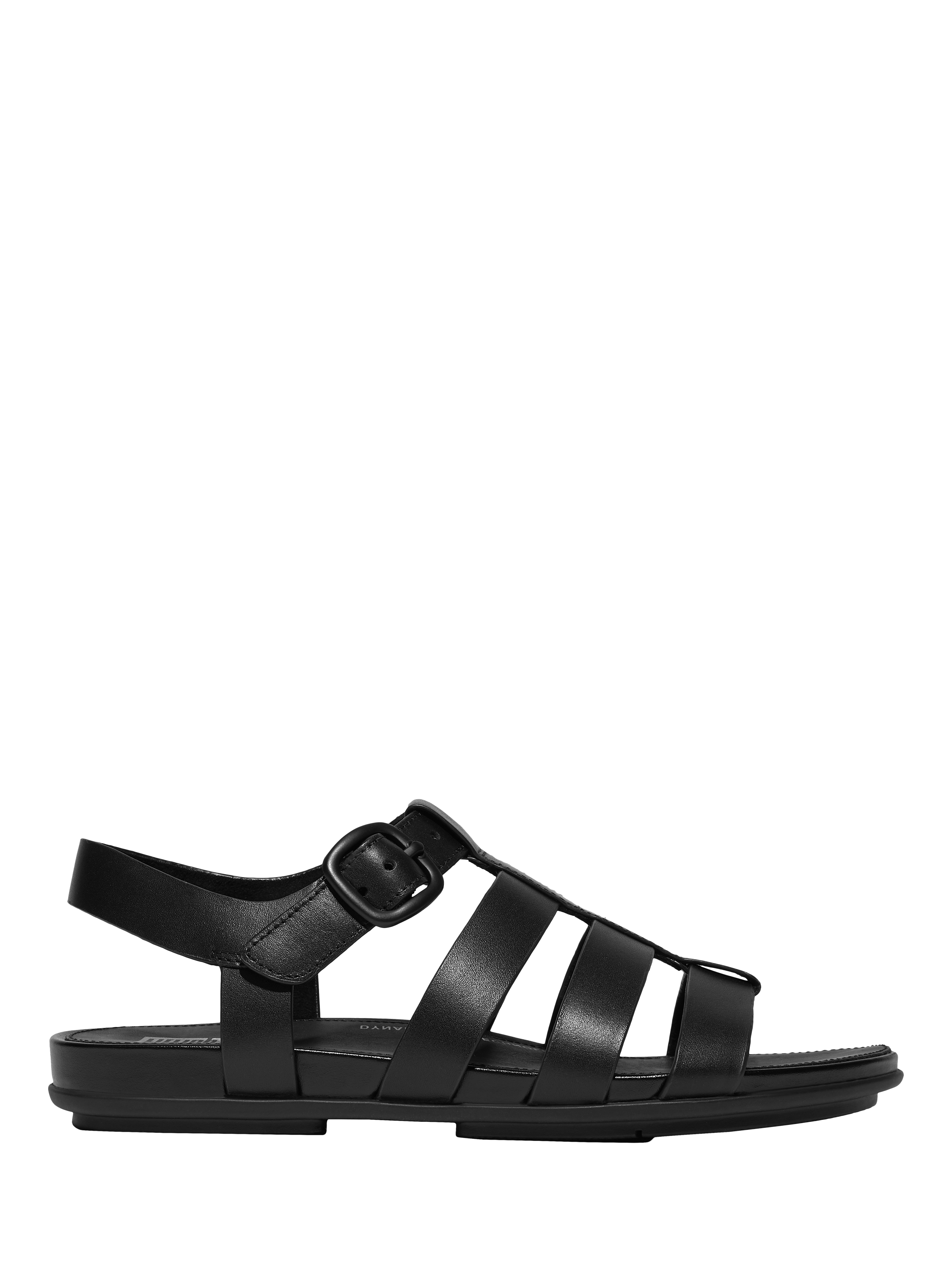 Product image 1 of 5, which shows FitFlop Gracie Leather Fisherman Sandals, All Black, 3