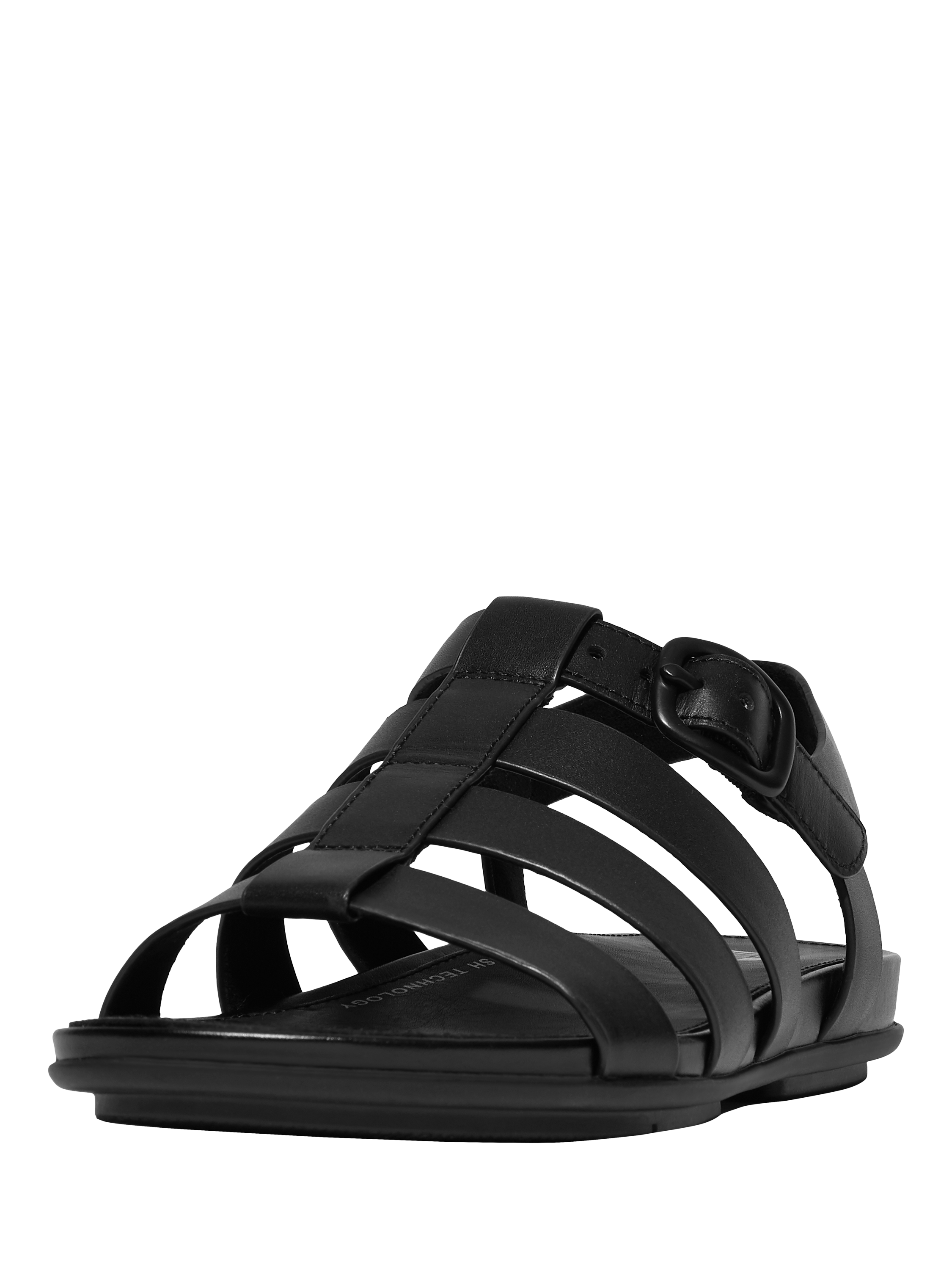 Product image 2 of 5, which shows FitFlop Gracie Leather Fisherman Sandals, All Black, 3